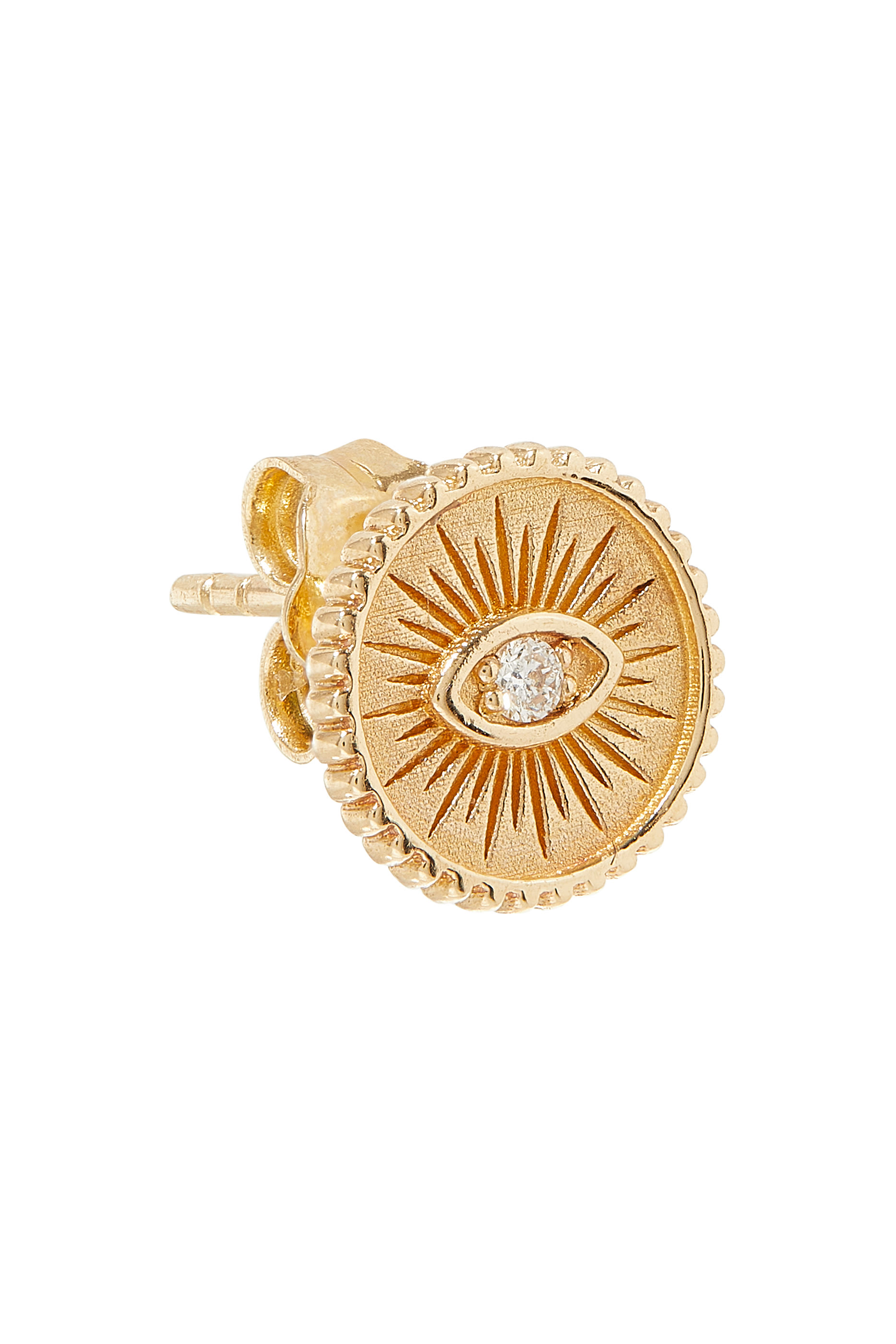 Small Marquise Eye Coin Stud Earrings , 14K Yellow Gold & Diamonds