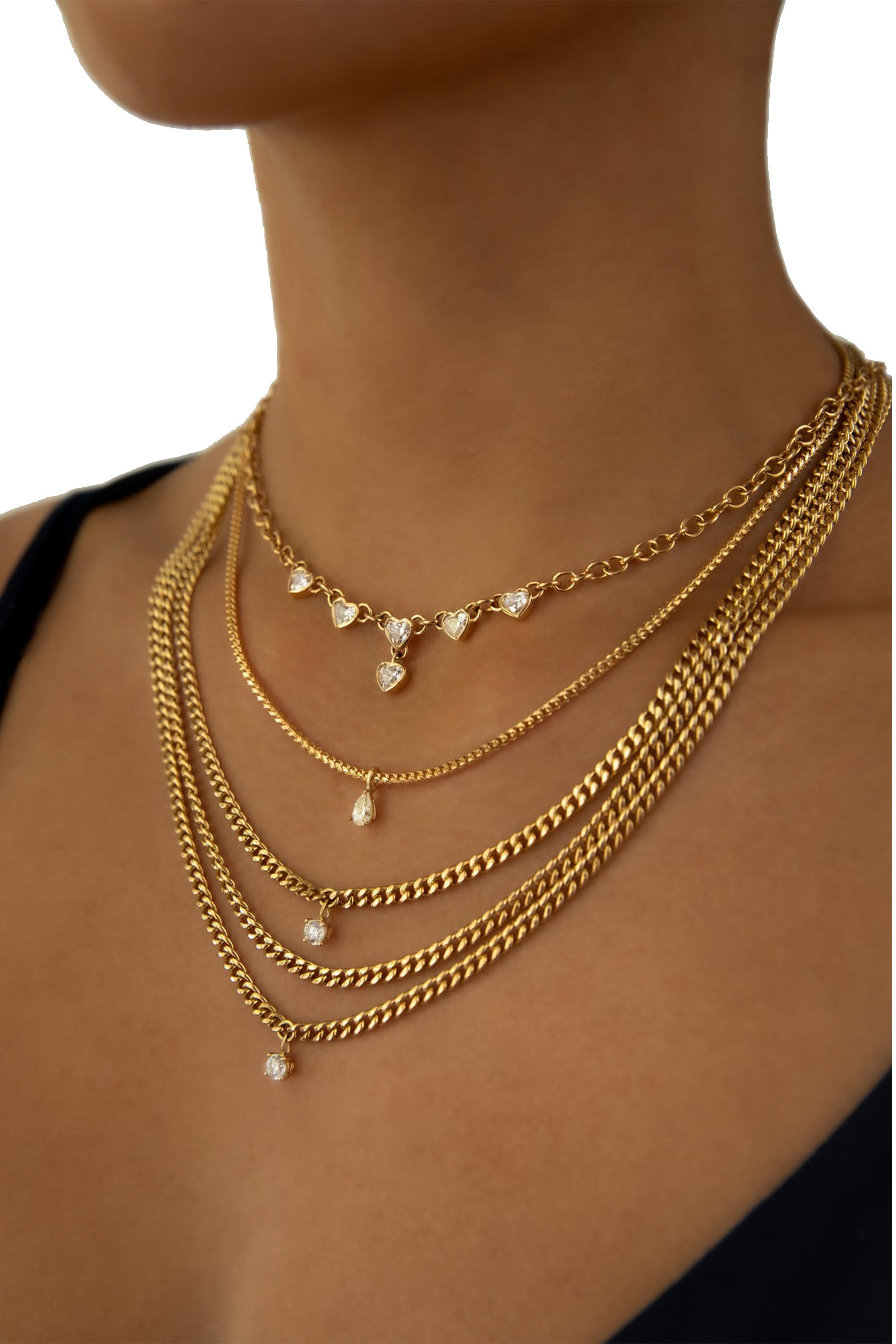 Franco Chain with Pear Diamond Pendant, 18k Yellow Gold & Diamond
