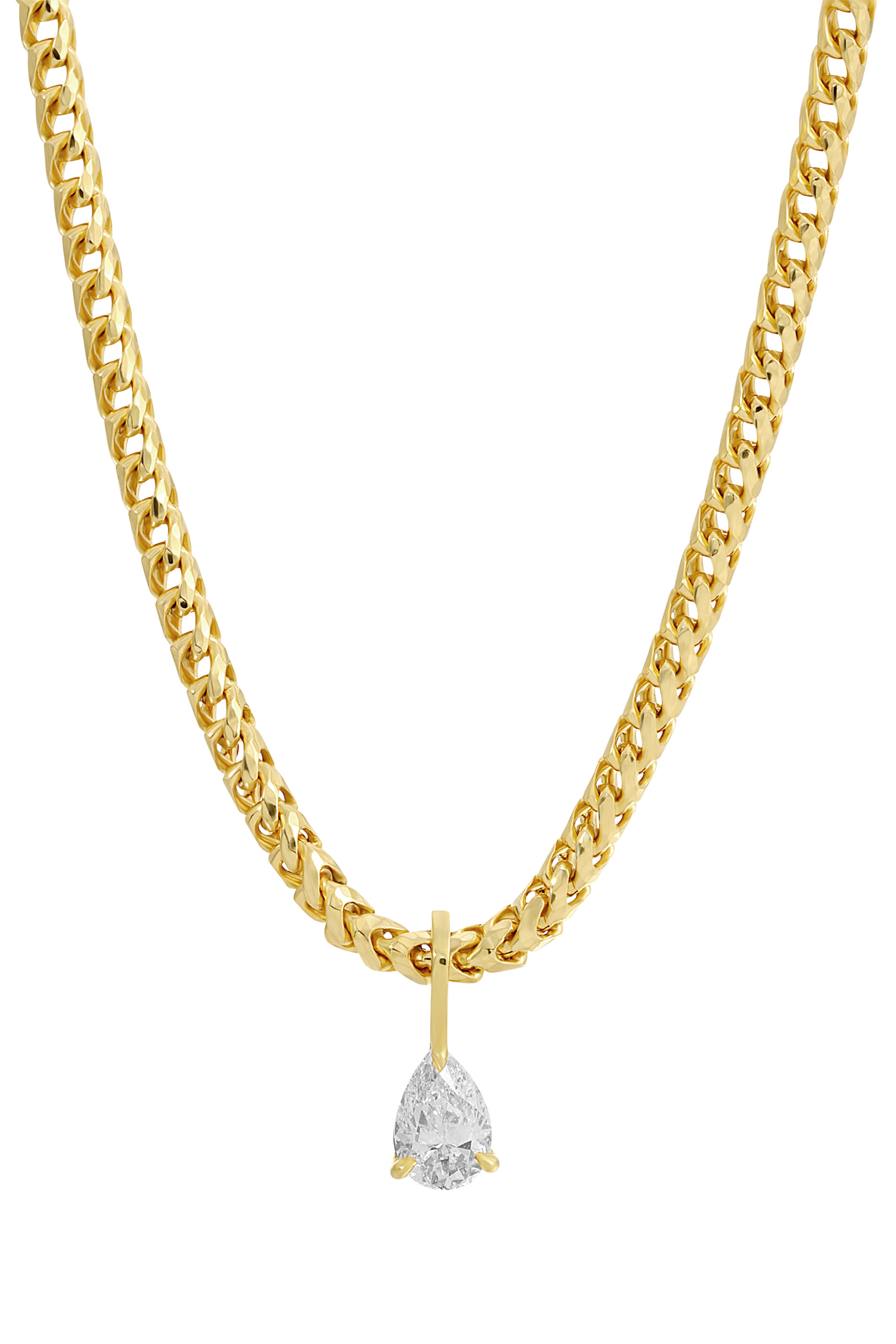 Franco Chain with Pear Diamond Pendant, 18k Yellow Gold & Diamond