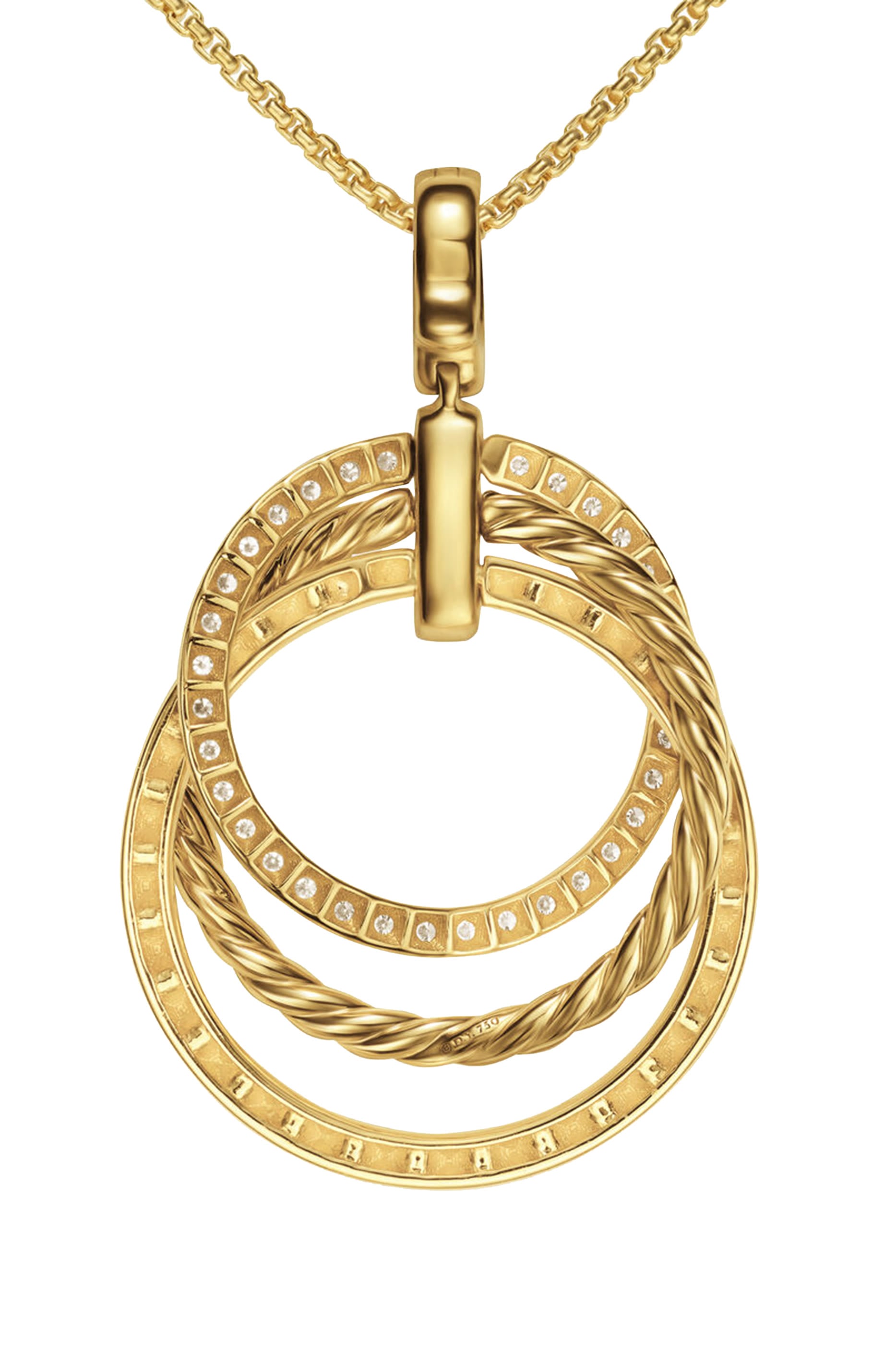Crossover Trio Pendant Necklace, 18K Yellow Gold & Diamonds
