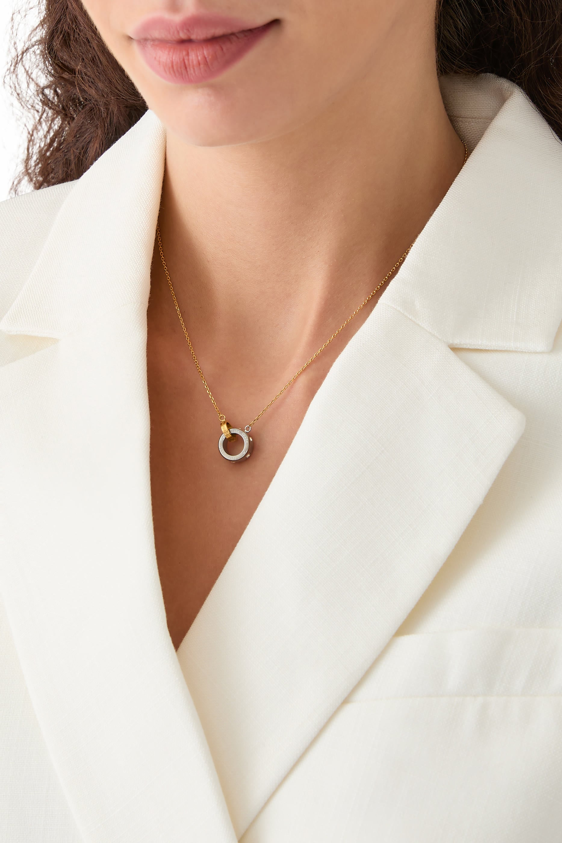 Set in Stone Interlink Pendant, Plated Metal, Stainless Steel & Cubic Zirconia, Glass Stone