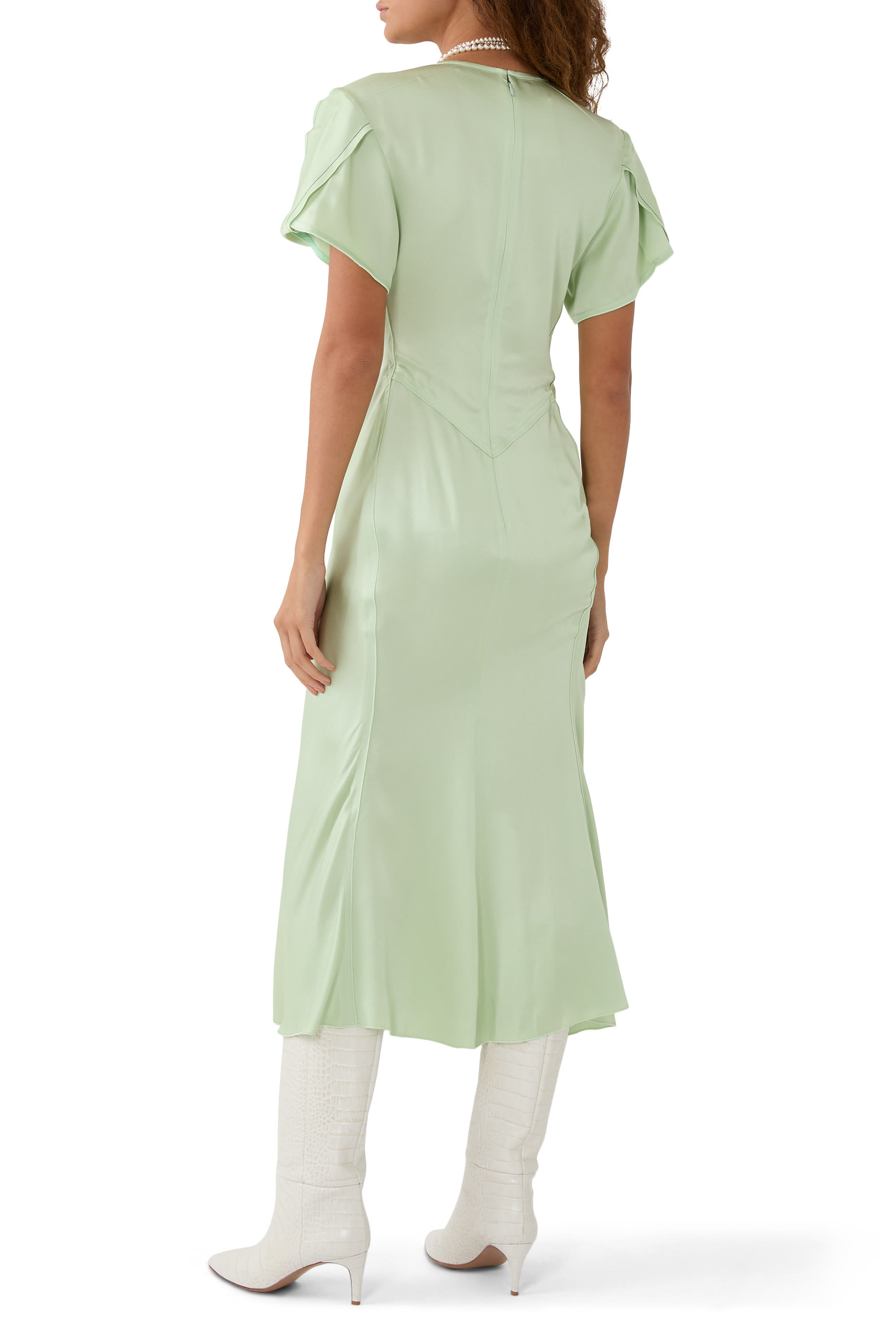 Gathered V-Neck Midi Dress