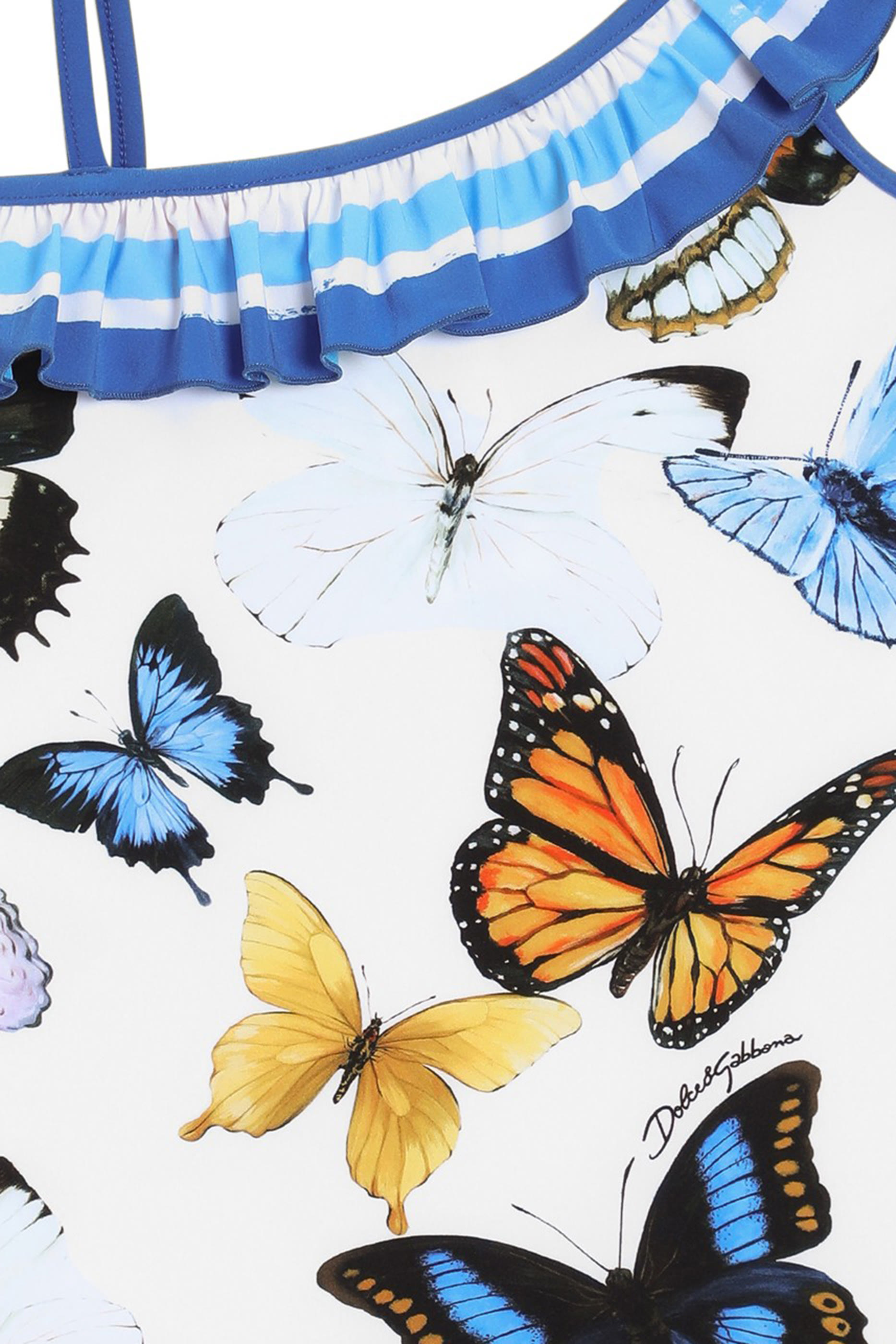 Kids Butterfly Print One-Piece Swimsuit with Ruched Neckline