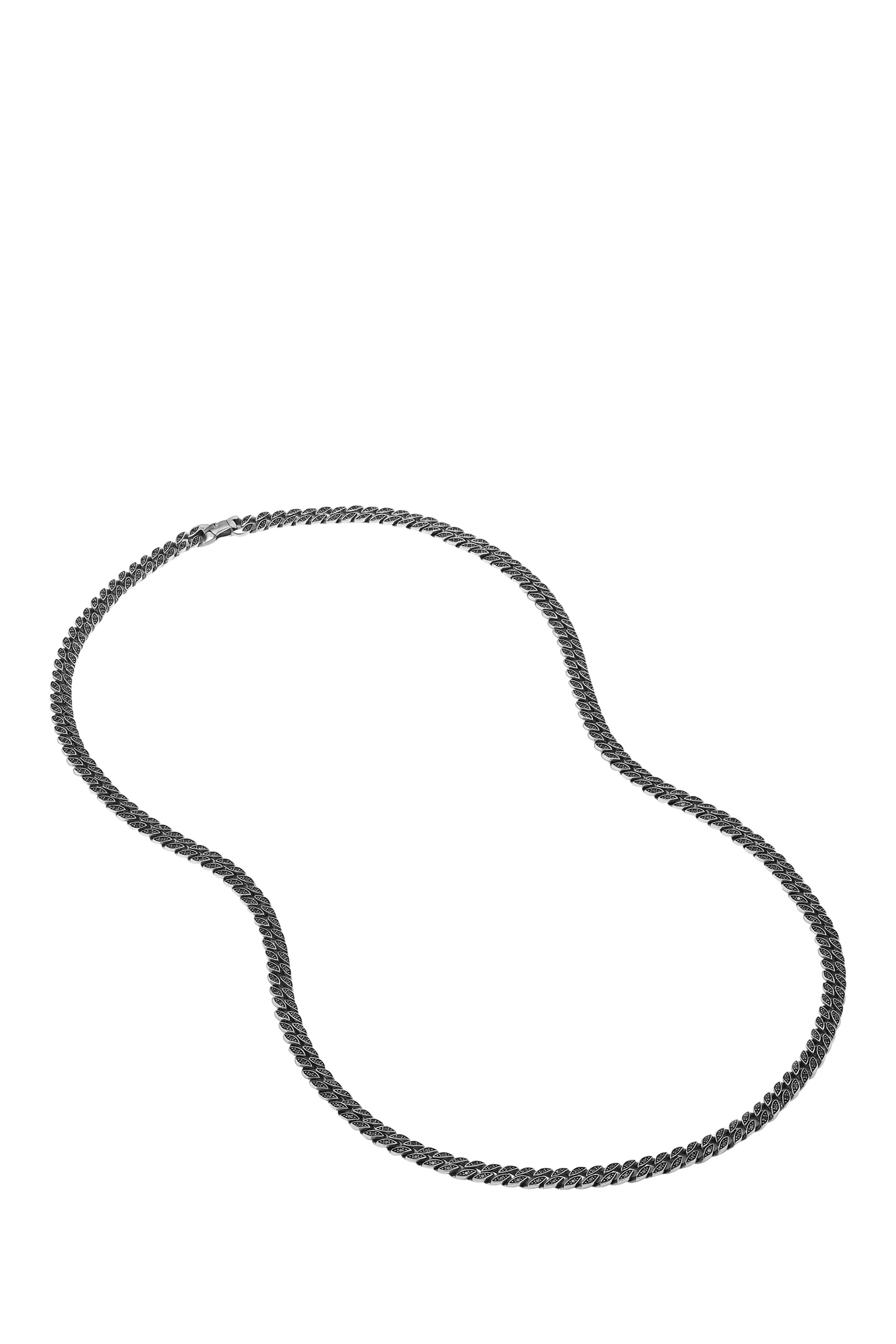 Curb Chain Necklace, Sterling Silver & Black Diamonds