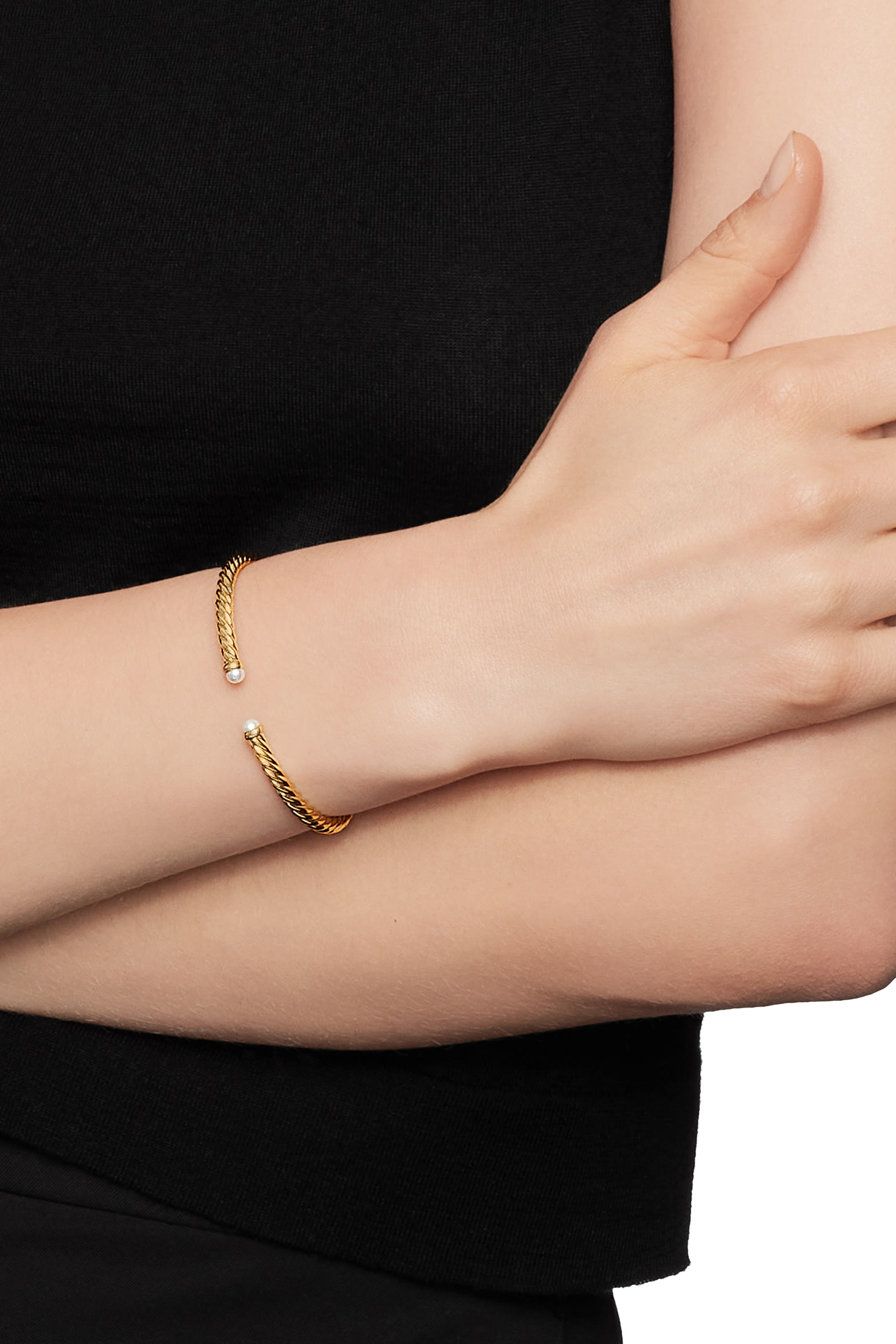 18K Yellow Gold & Pearls Cable Flex Bracelet 