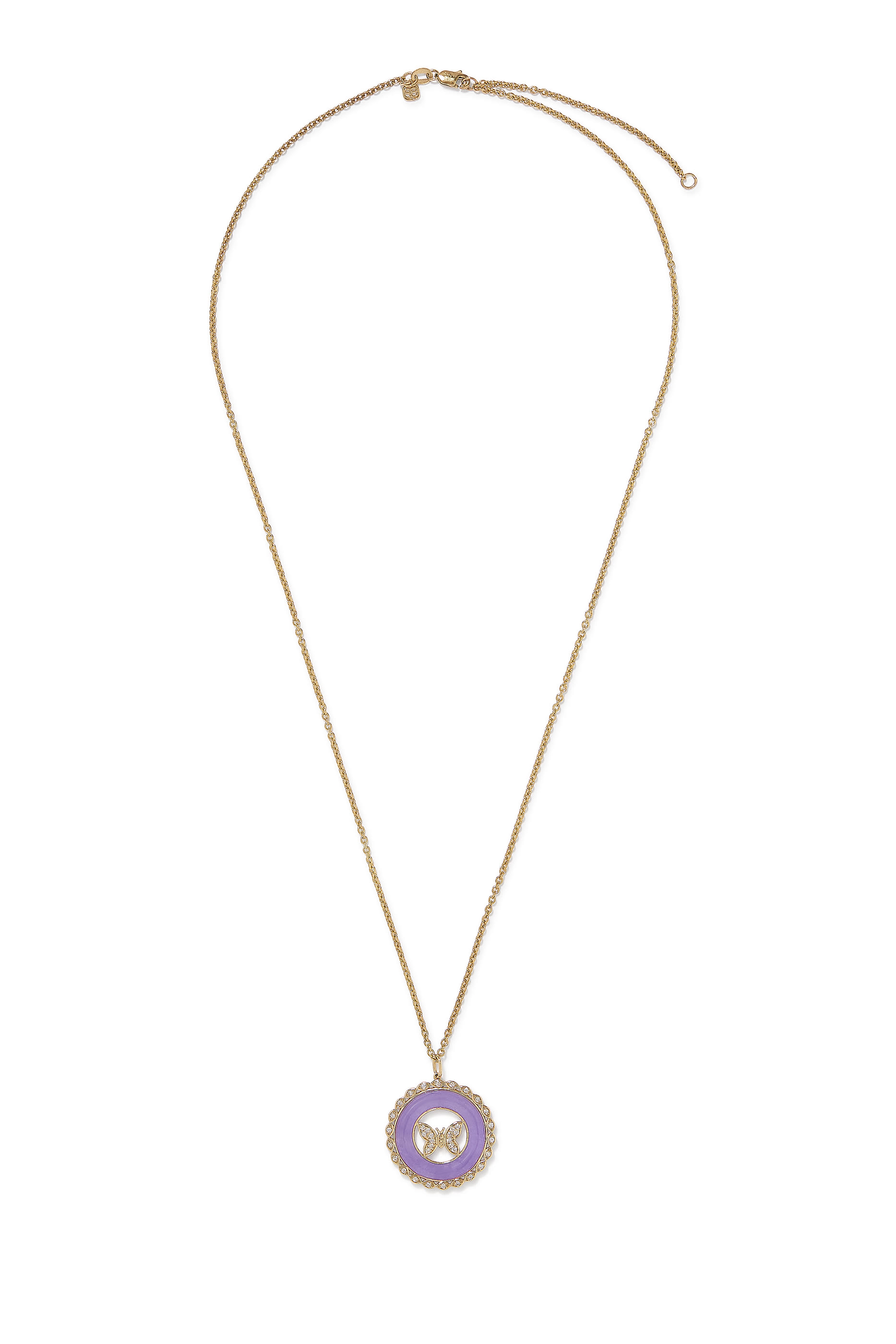 Butterfly Stone Pendant, 14k Yellow Gold, Diamonds & Stone