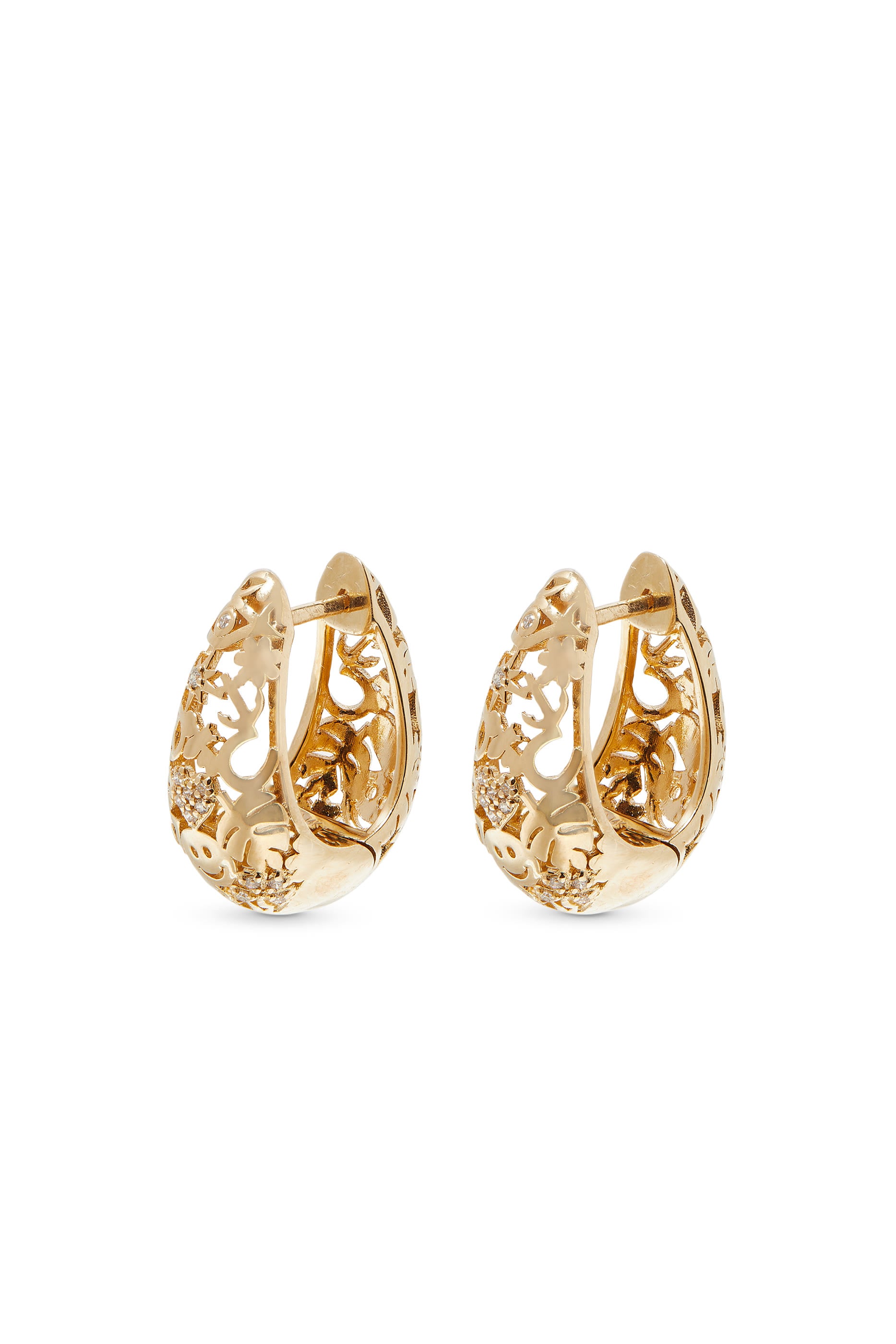  Wallpaper Domed Huggies, 14K Yellow Gold & Diamonds
