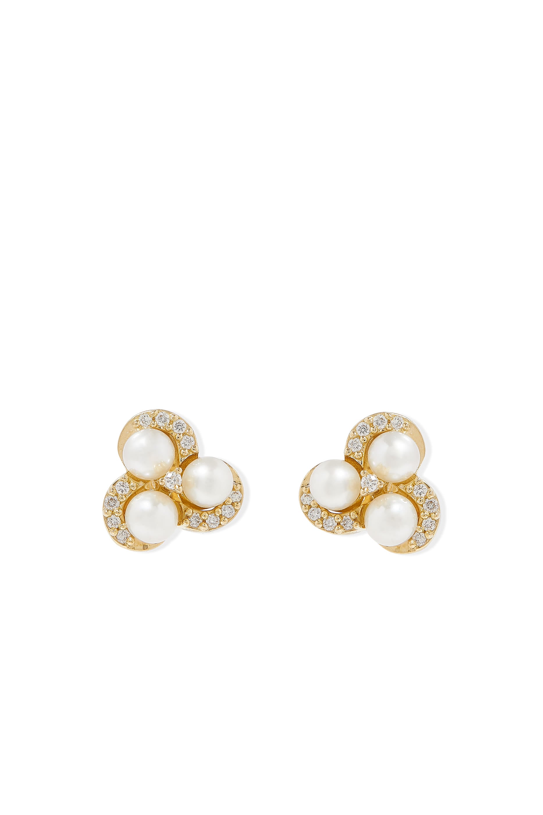 Twist Stud Earrings, 18K Yellow Gold with Diamonds & Pearls