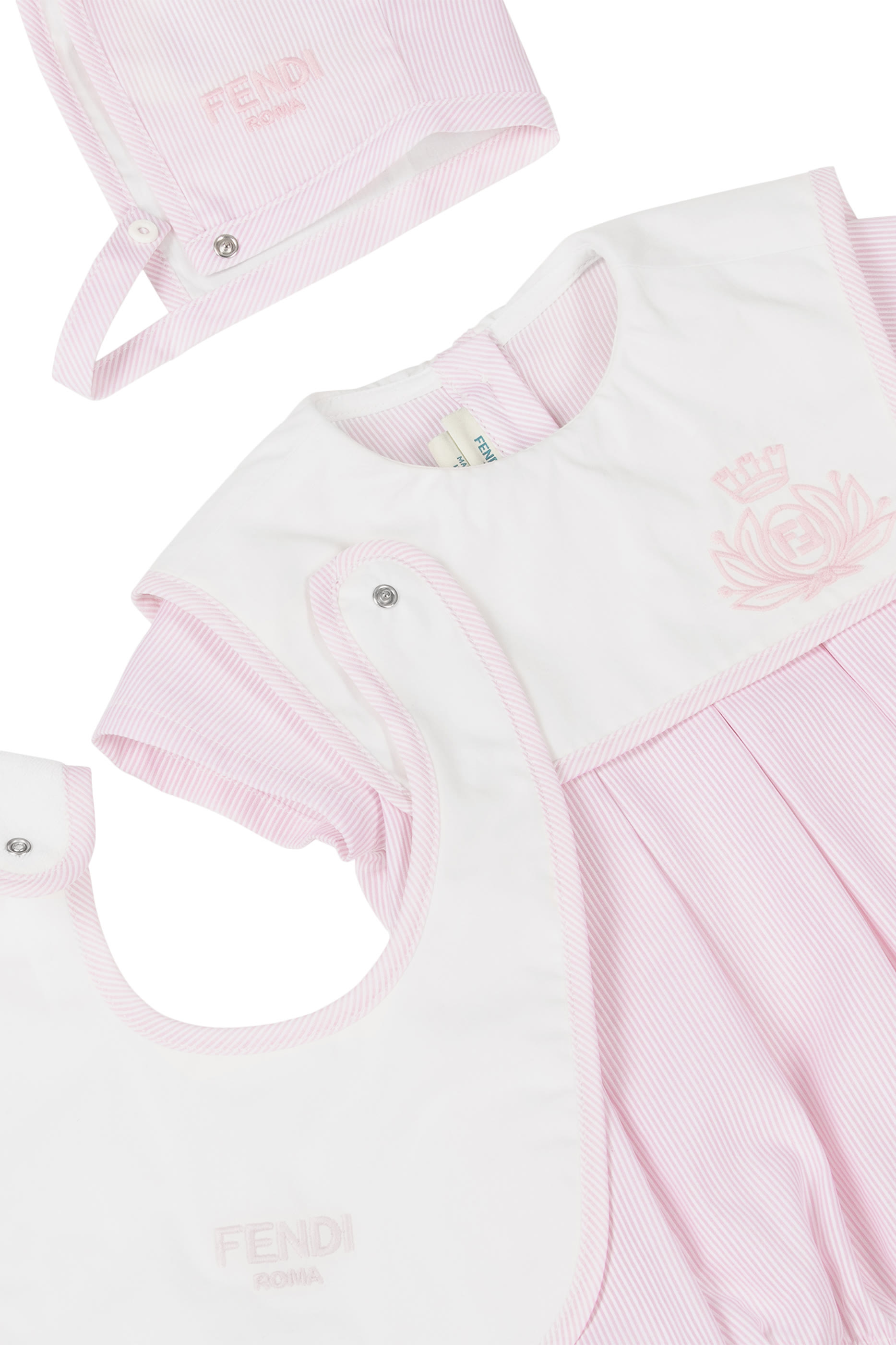 Kids Stripes Print Romper, Bib, and Beanie Gift Set