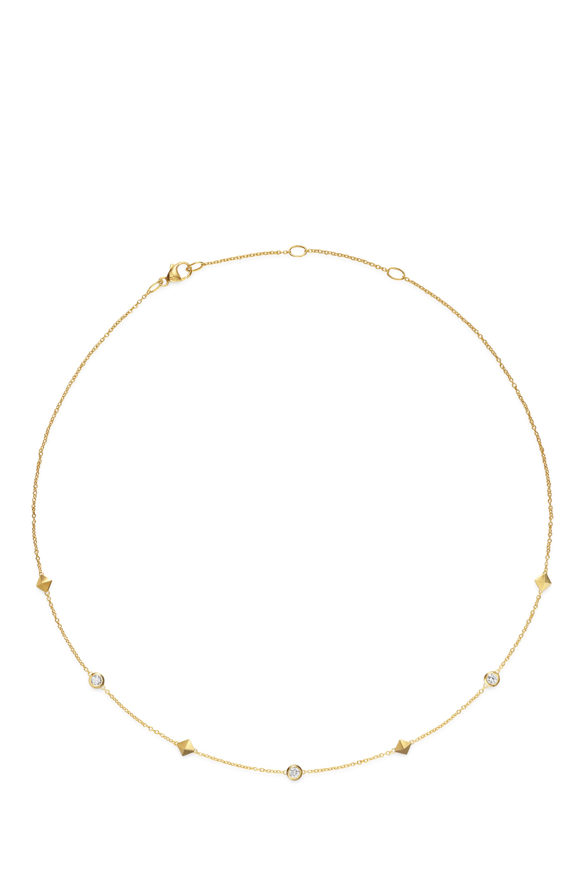 Petite Modern Renaissance Pyramid Station Necklace, 18K Yellow Gold