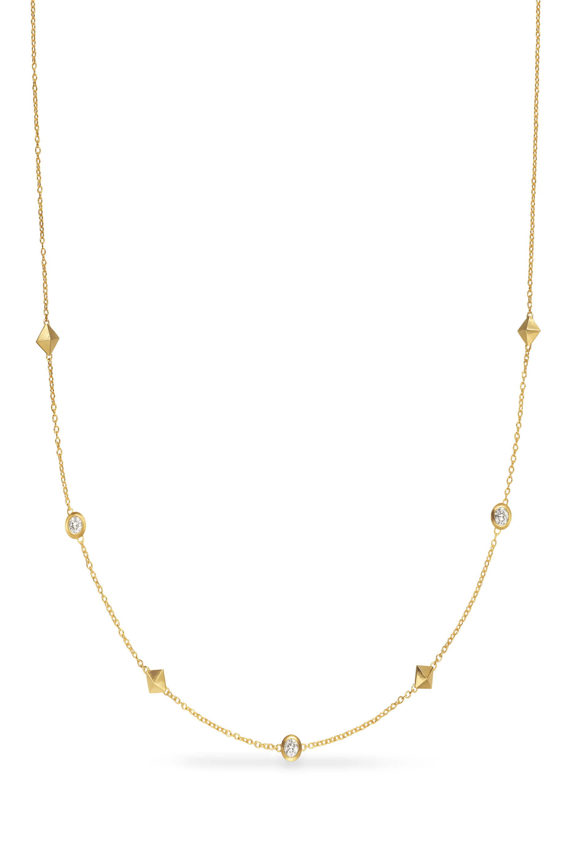 Petite Modern Renaissance Pyramid Station Necklace, 18K Yellow Gold
