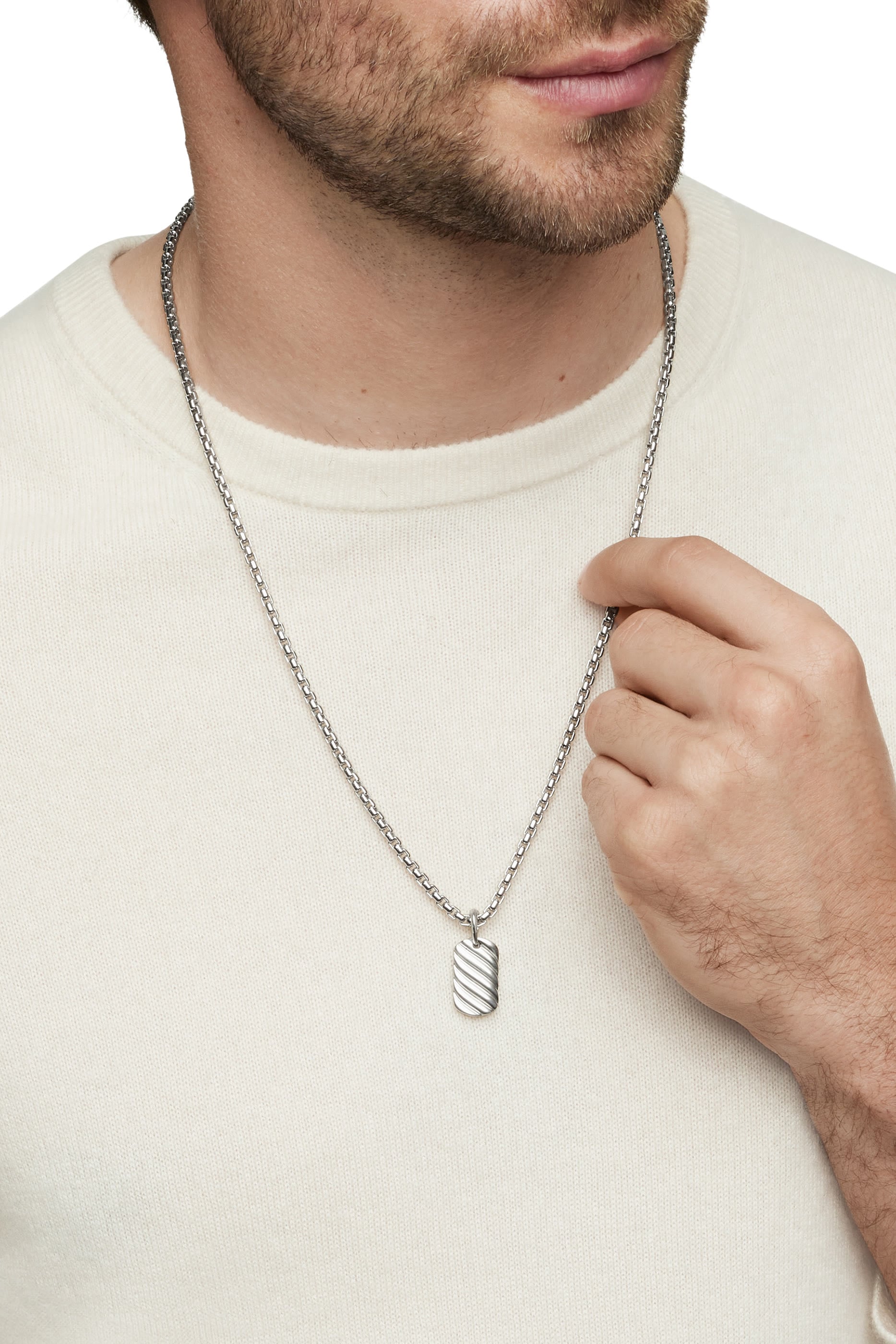 Sculpted Cable Tag, Sterling Silver