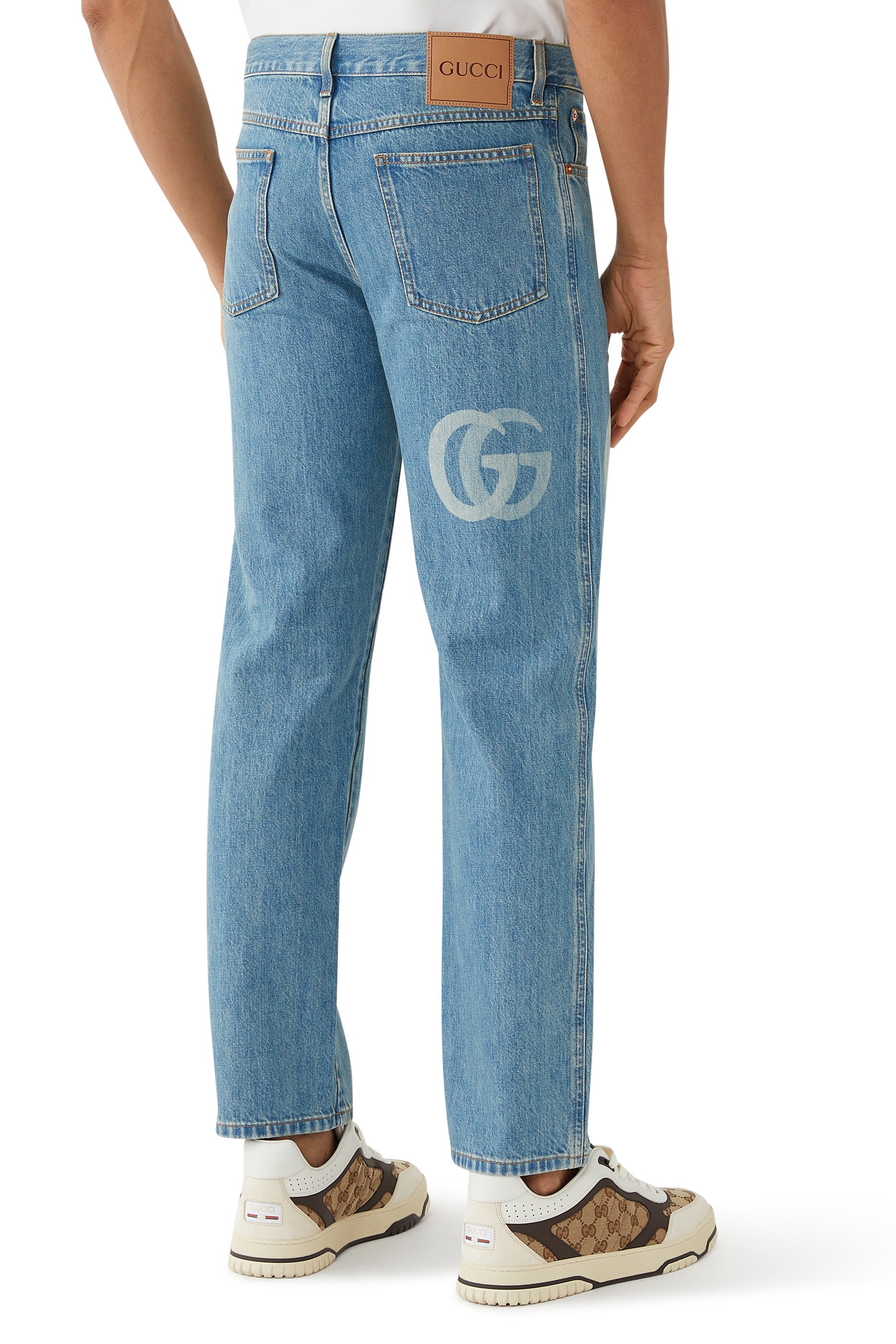 Lasered Double G Denim Pants