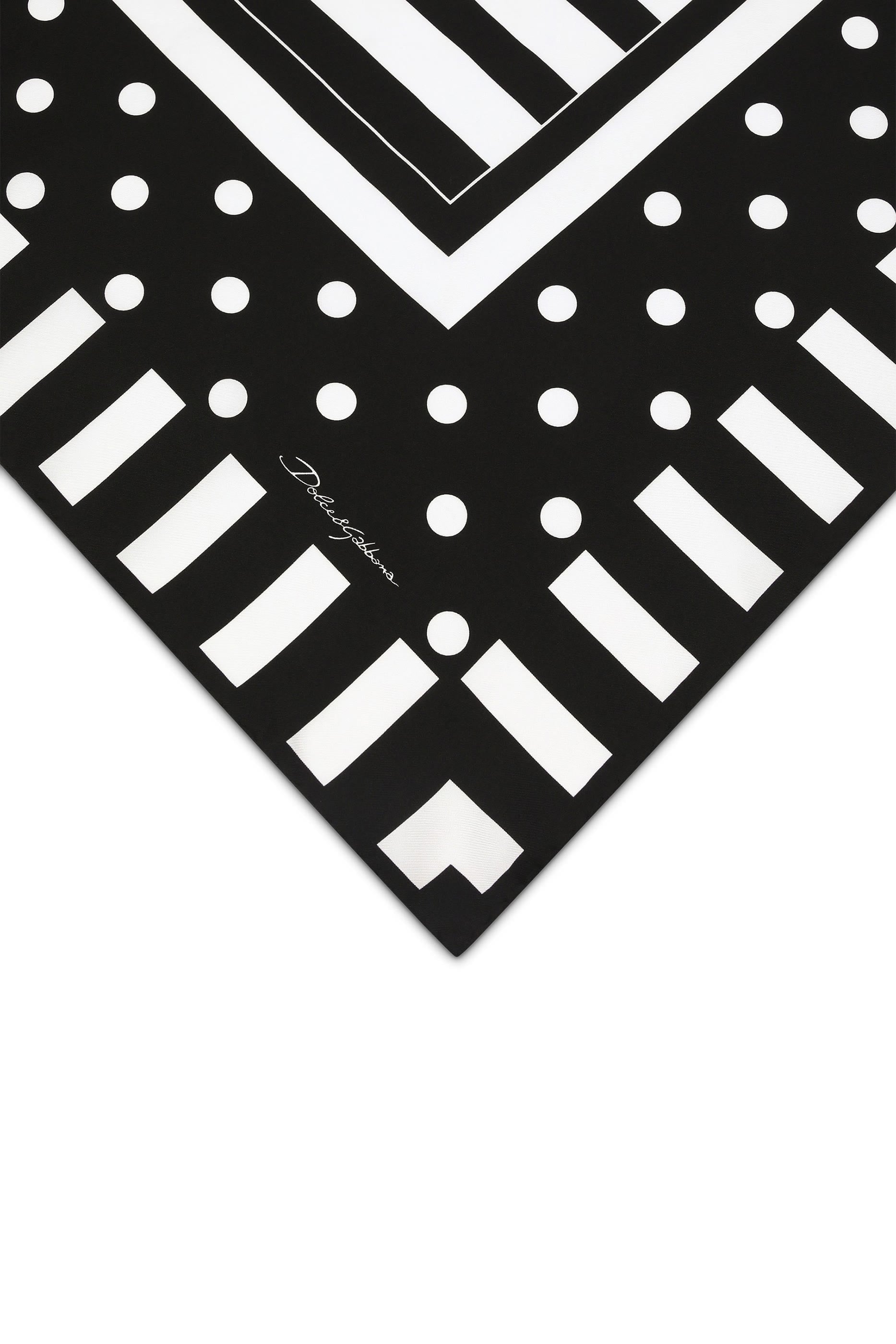 Silk Twill Scarf with Polka-Dot and Striped Print