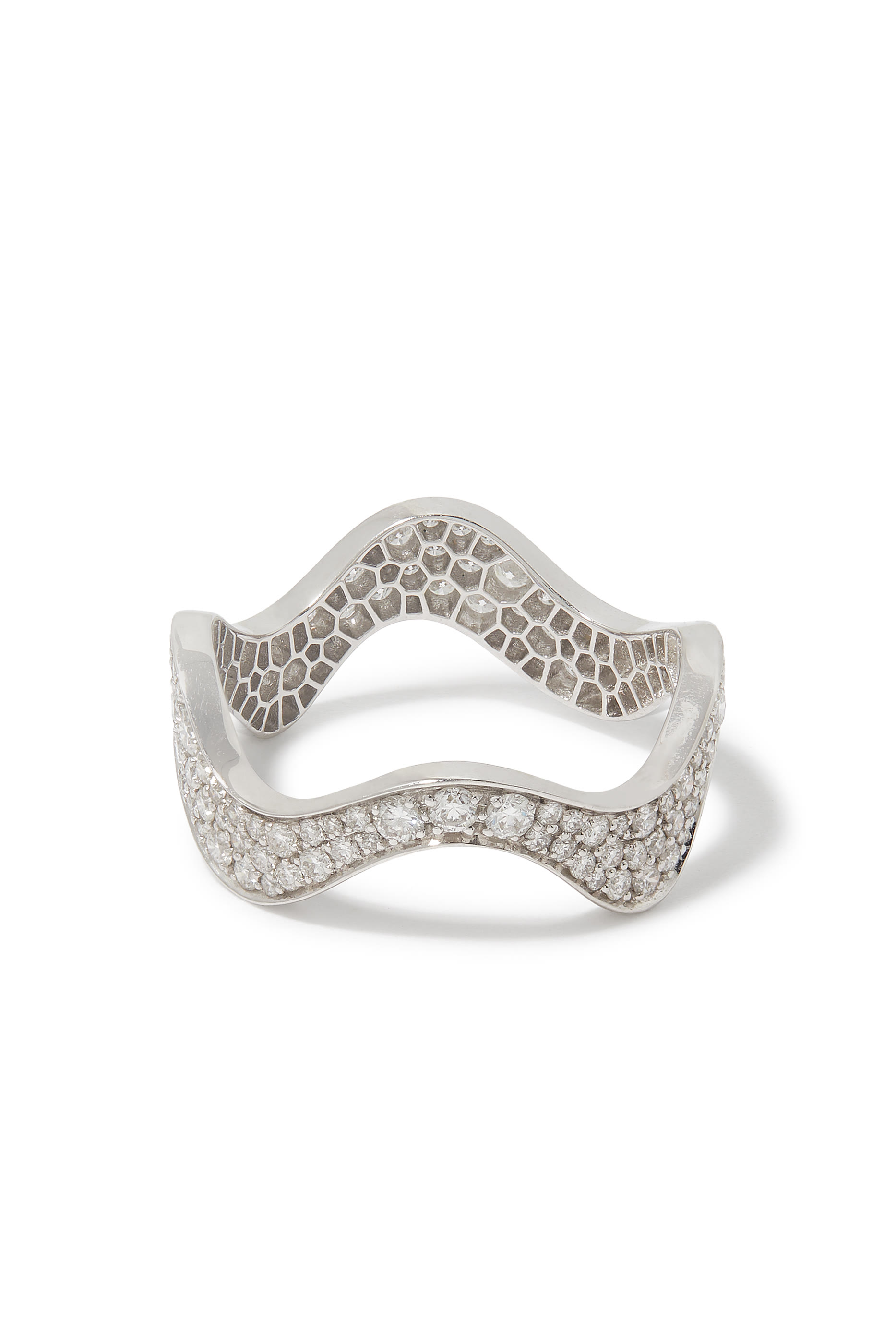 Thick Wave Ring, 18K White Gold & Diamonds