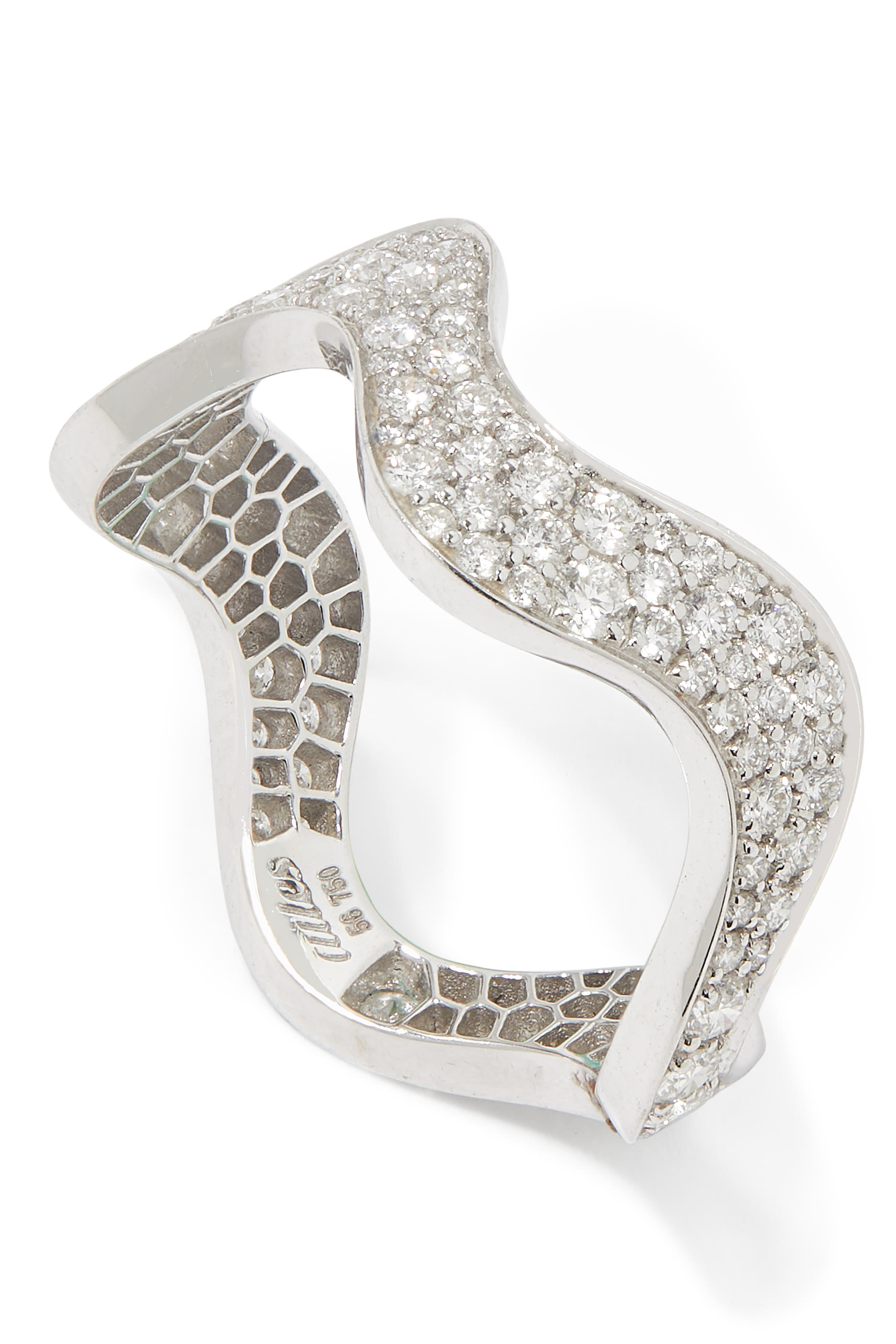 Thick Wave Ring, 18K White Gold & Diamonds