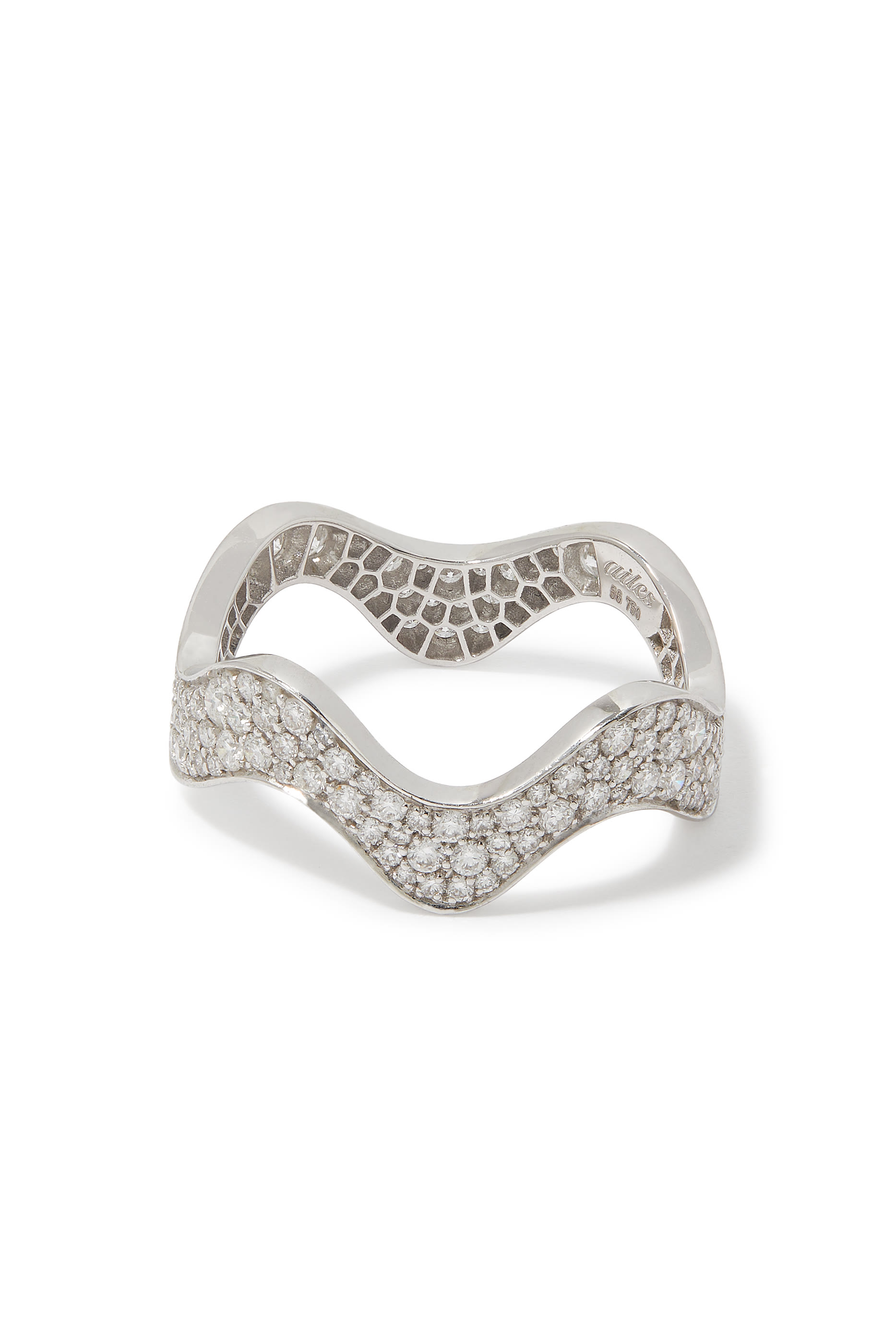 Thick Wave Ring, 18K White Gold & Diamonds