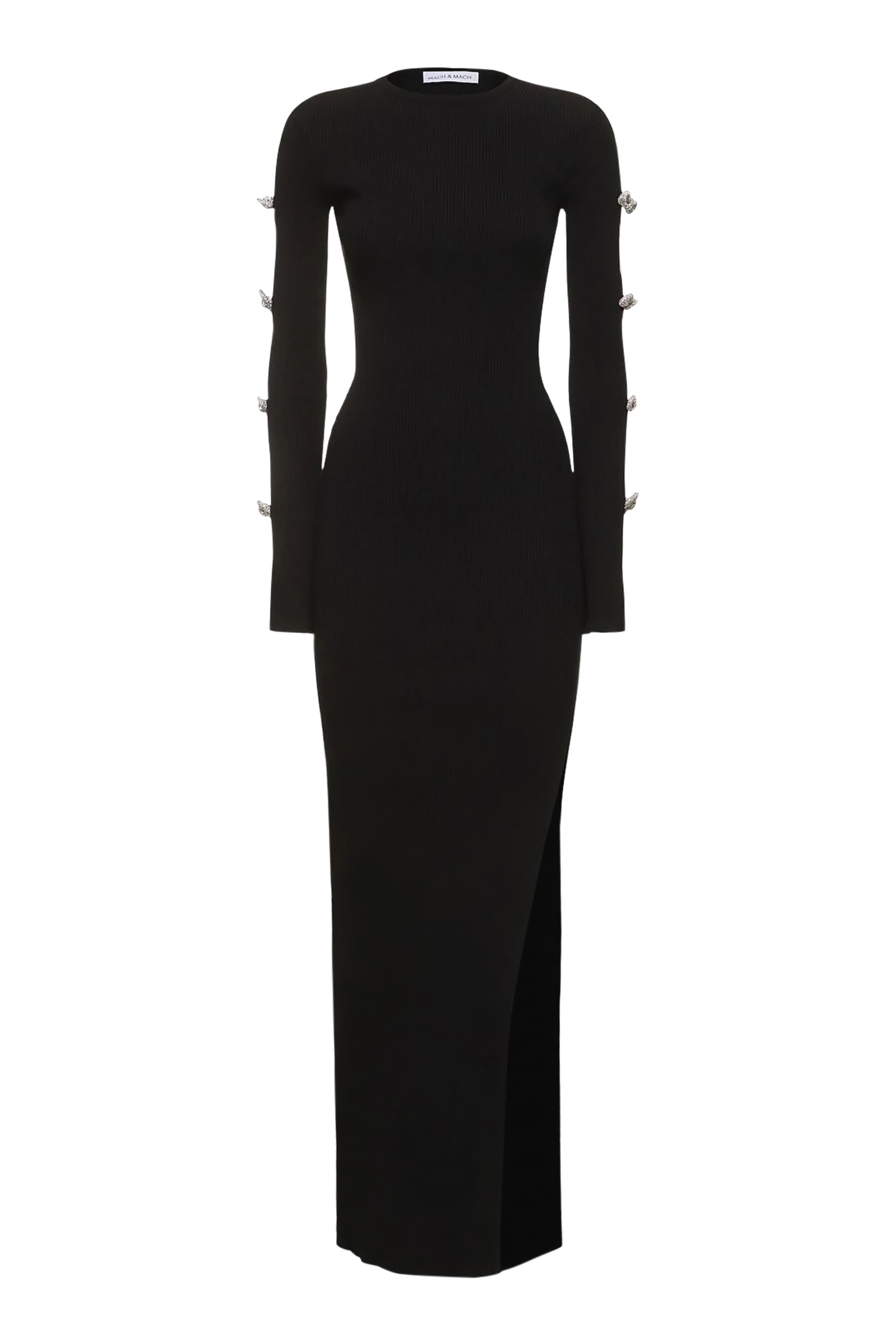  Cut-Out Crystal Bow Sleeves Maxi Dress