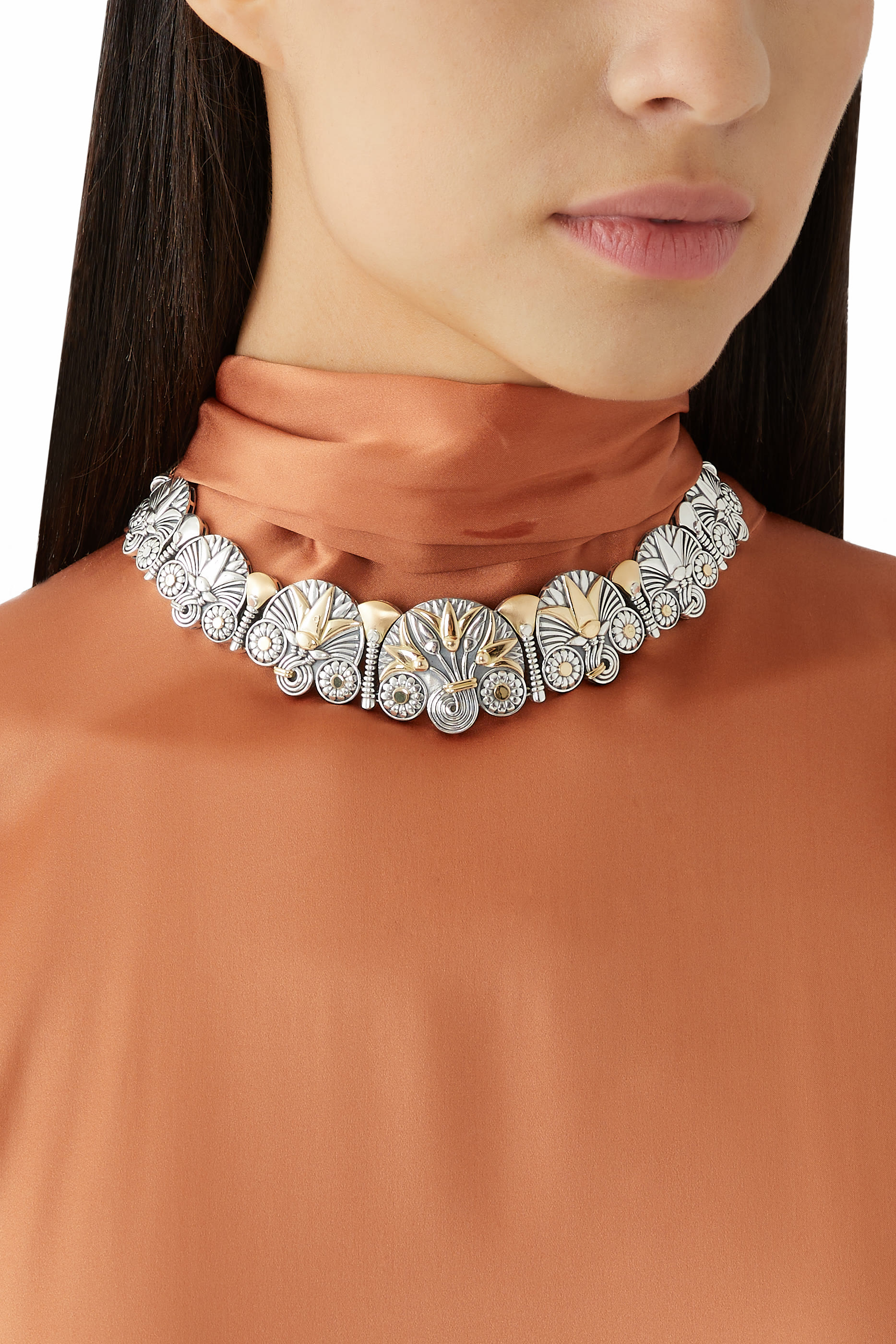 Lotus Choker, 18K Gold & Sterling Silver