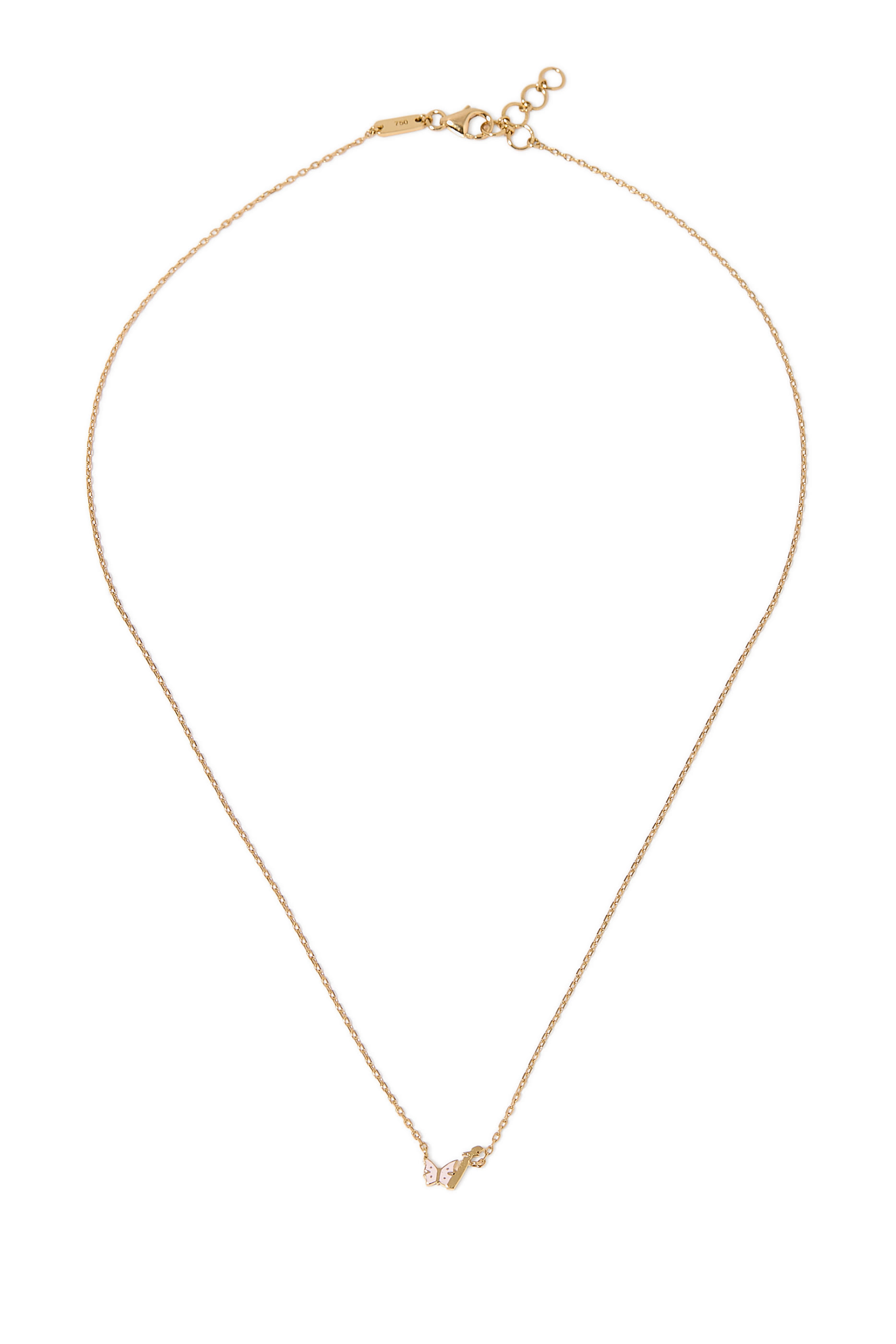Kids Tiny Bling Butterfly Letter Alef Necklace, 18k Yellow Gold & Enamel