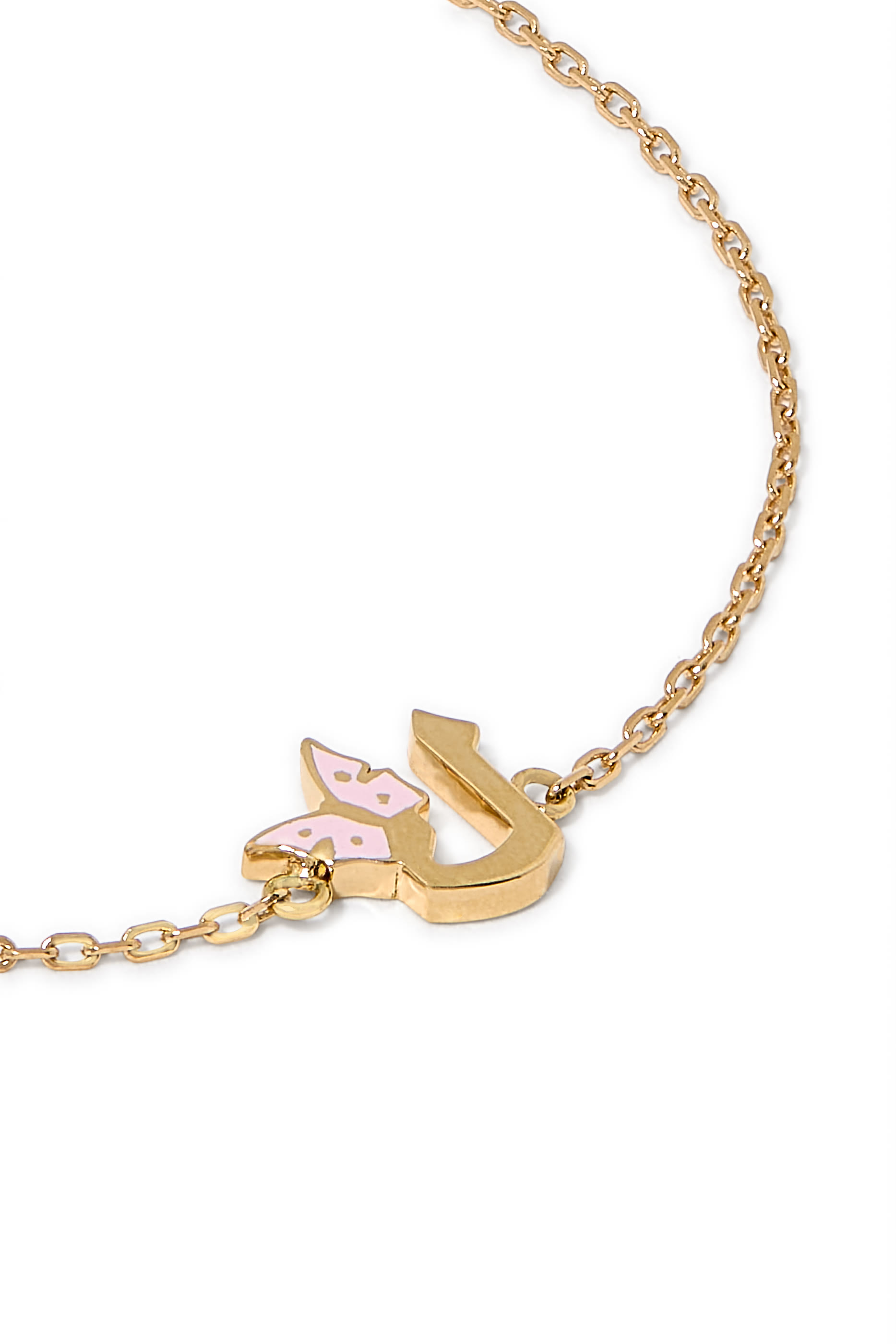 Kids Tiny Bling Butterfly Letter Lam Bracelet, 18k Yellow Gold & Enamel