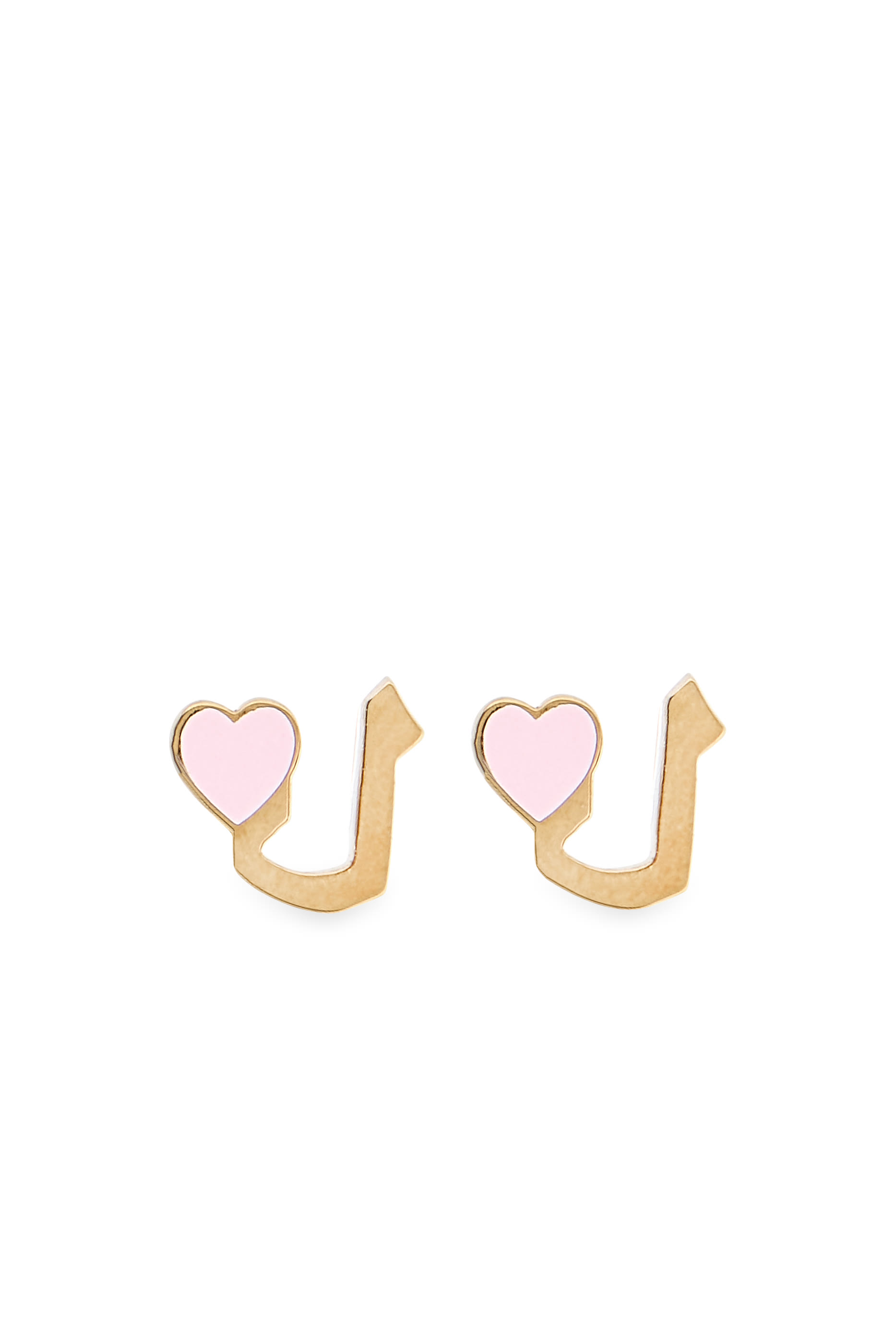 Kids Tiny Bling Heart Charm Letter 'Lam' Earrings, 18K Yellow Gold & Enamel