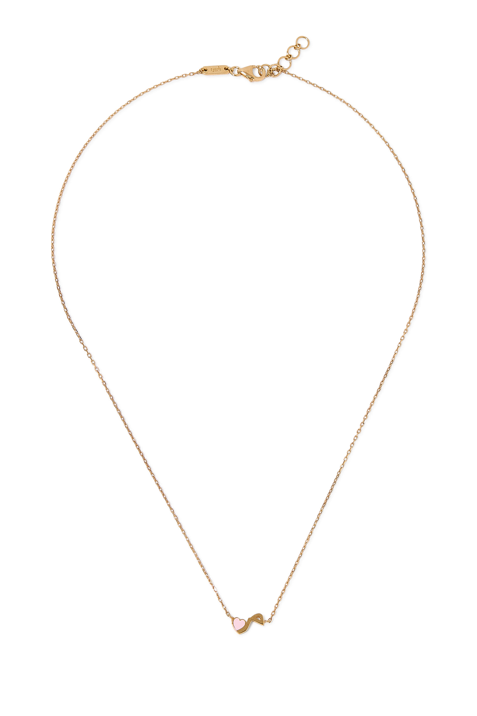 Kids Tiny Bling Heart Letter 'Meem' Necklace, 18K Yellow Gold & Enamel