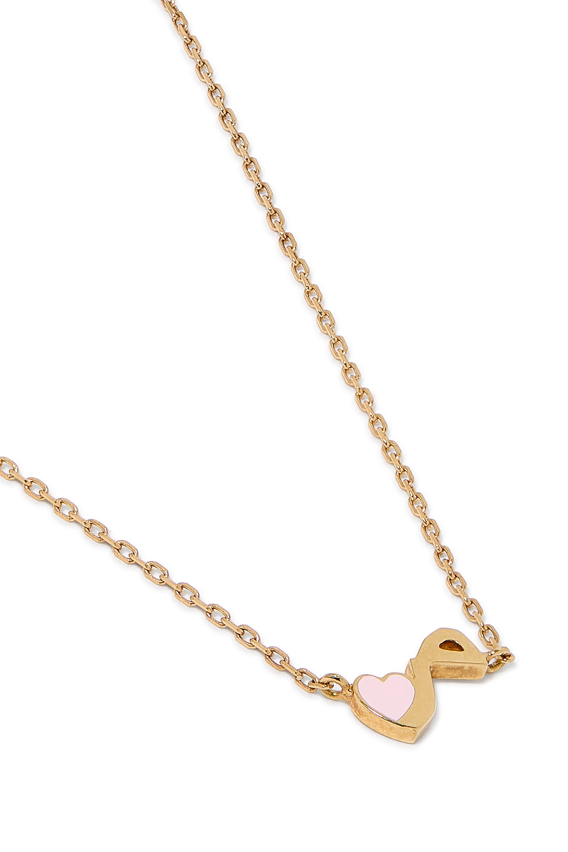 Kids Tiny Bling Heart Letter 'Meem' Necklace, 18K Yellow Gold & Enamel