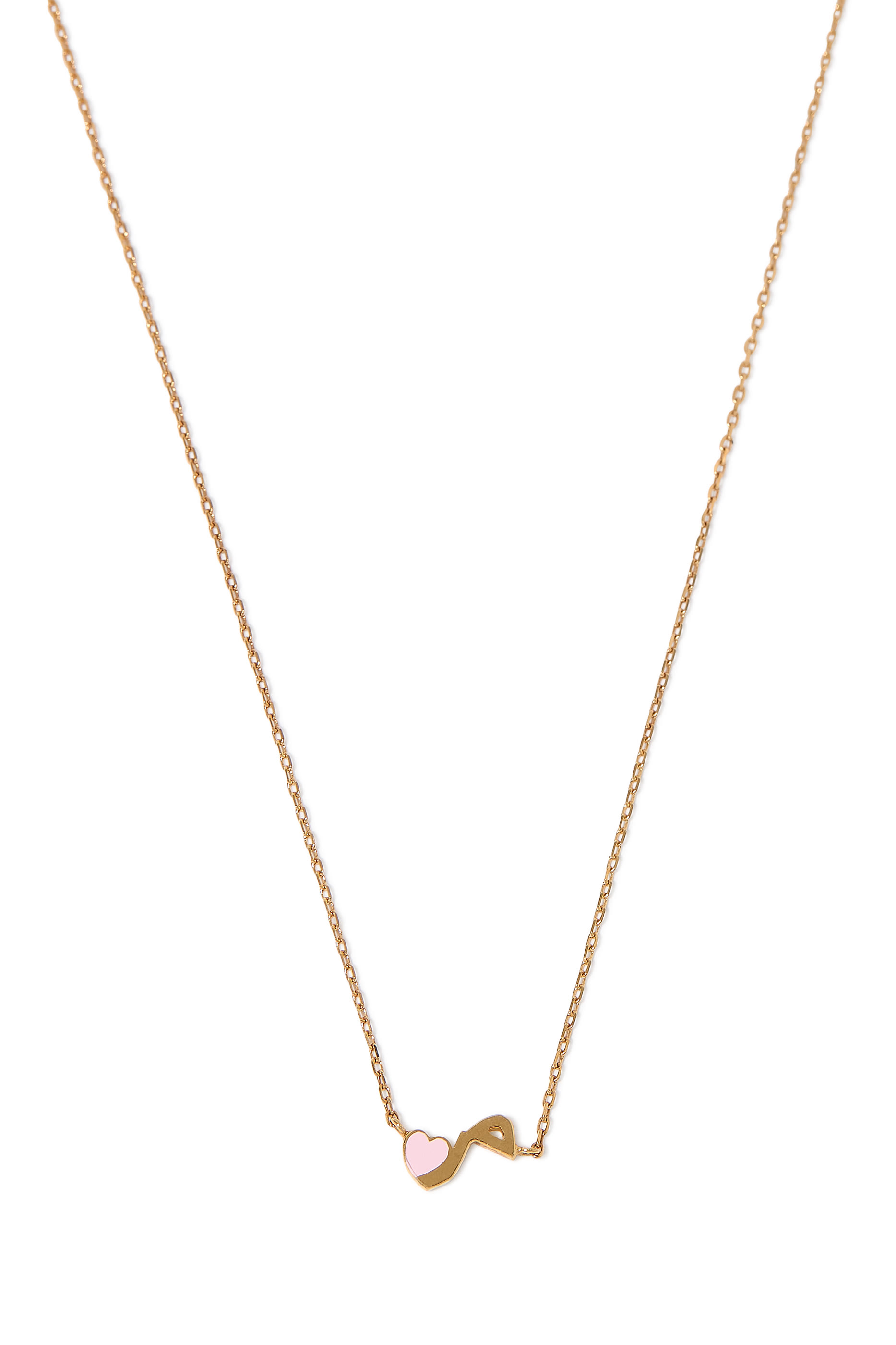 Kids Tiny Bling Heart Letter 'Meem' Necklace, 18K Yellow Gold & Enamel