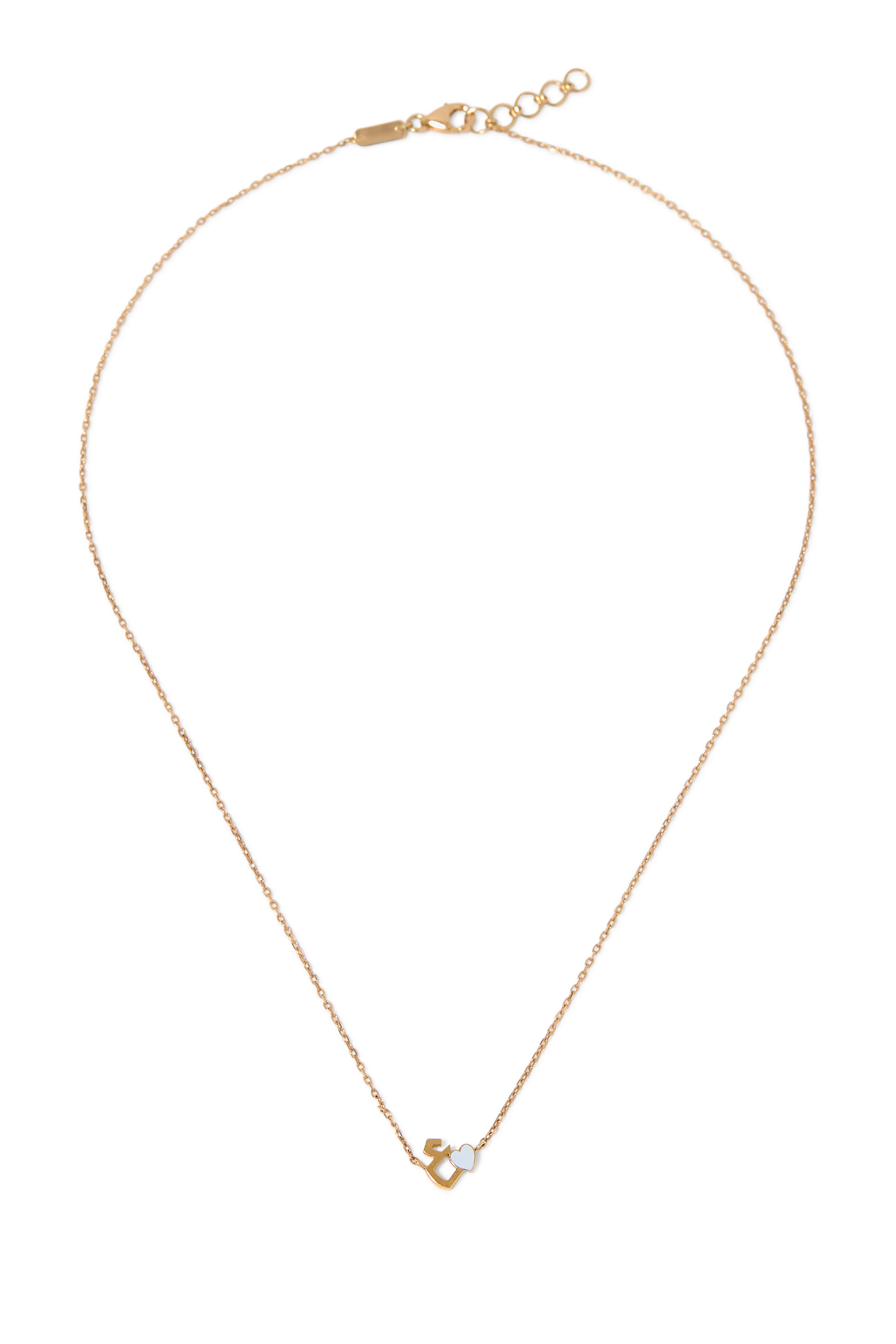 Kids Tiny Bling Heart Letter 'Ein' Necklace, 18K Yellow Gold & Enamel