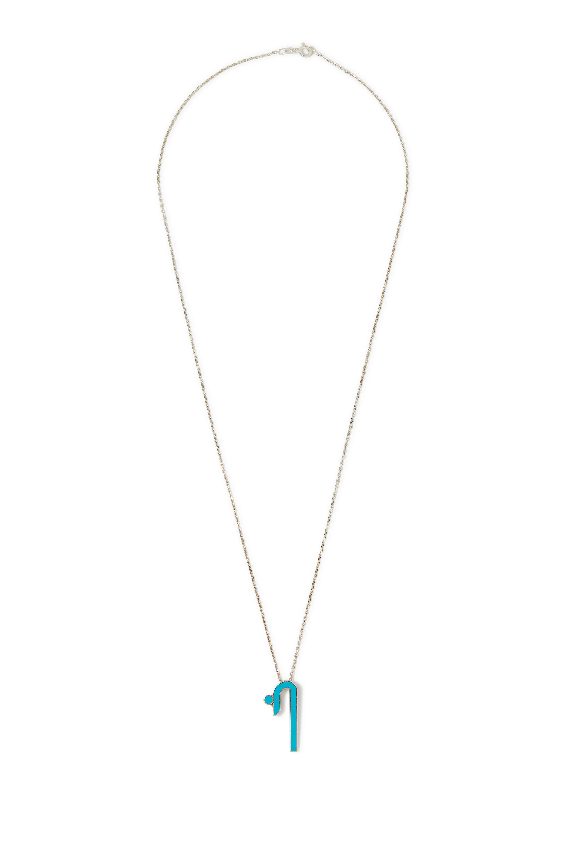 Shiny Long Letter Khaa Pendant, Sterling Silver & Enamel