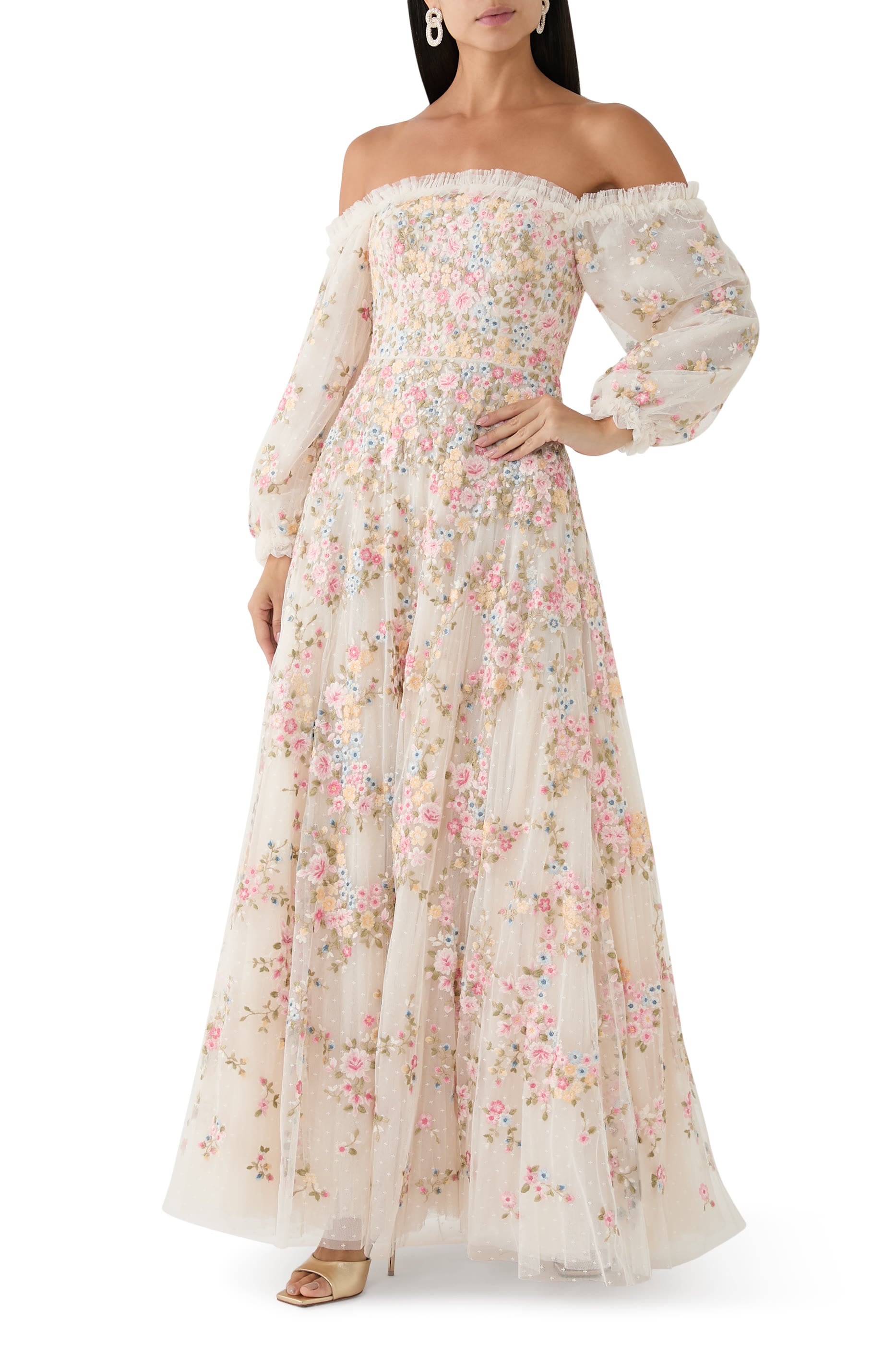  Lunaria Wreath Off-Shoulder Gown