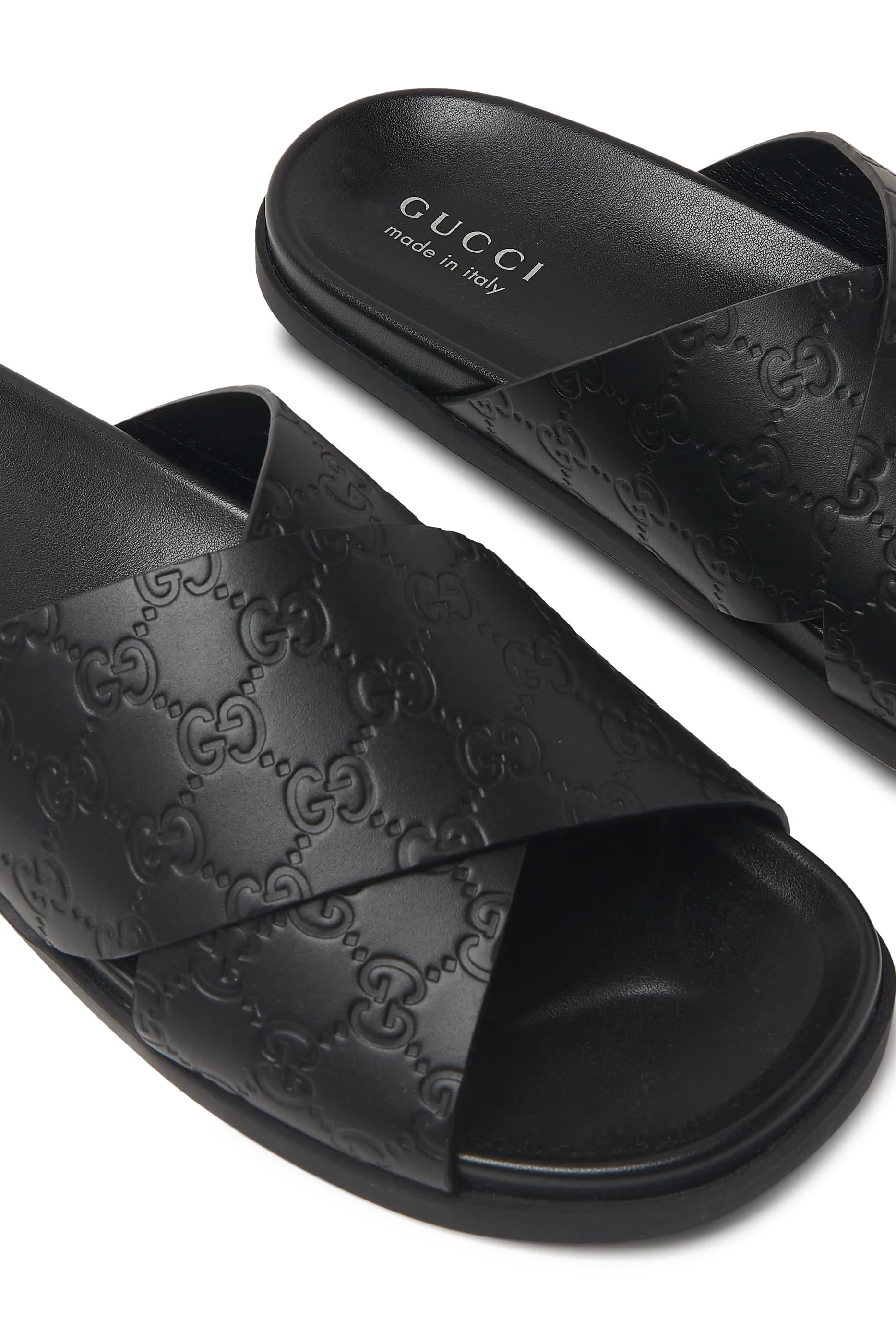Criss-Cross Leather Slides