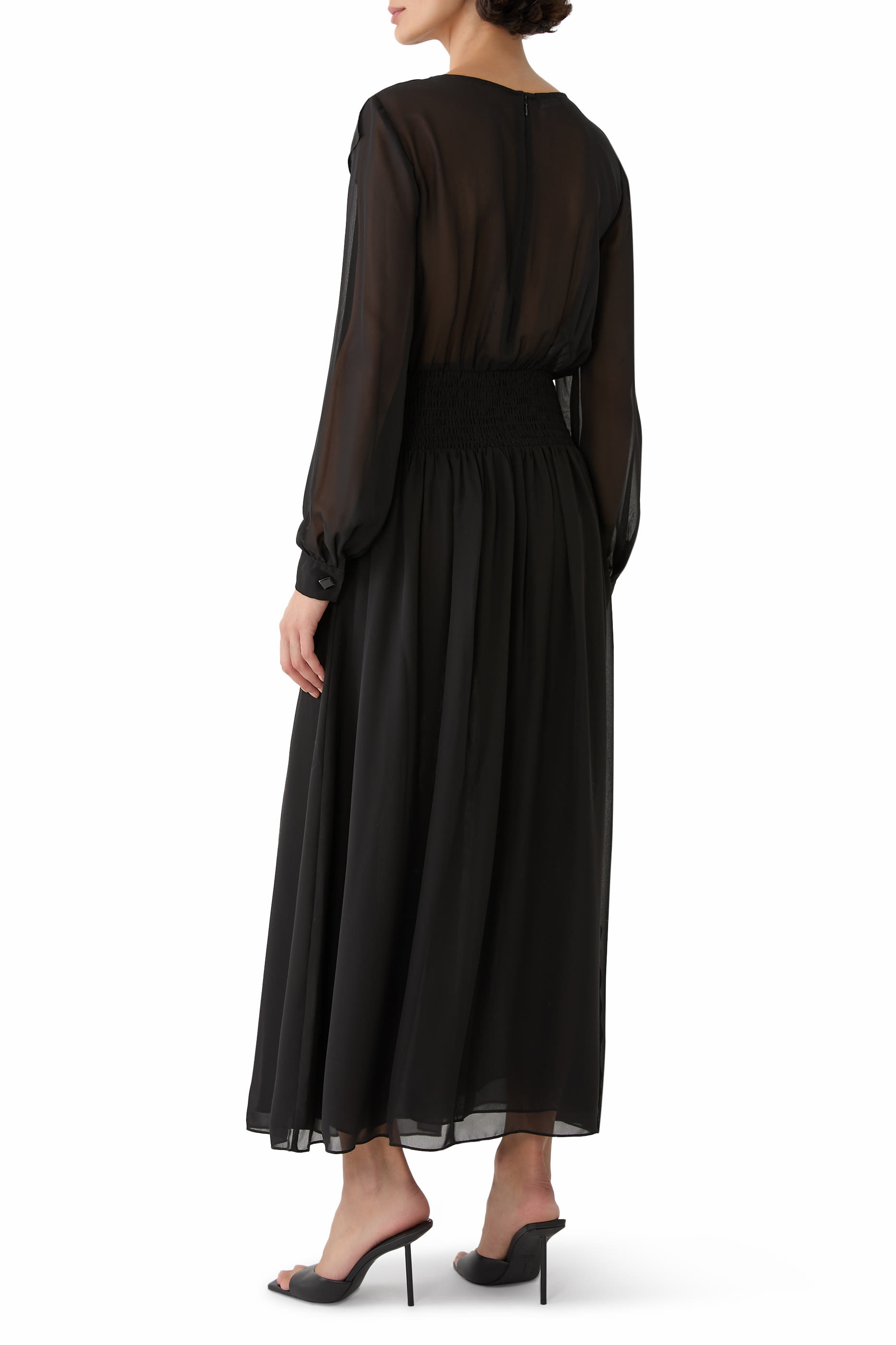 Ruffled Shirred Midi Dress