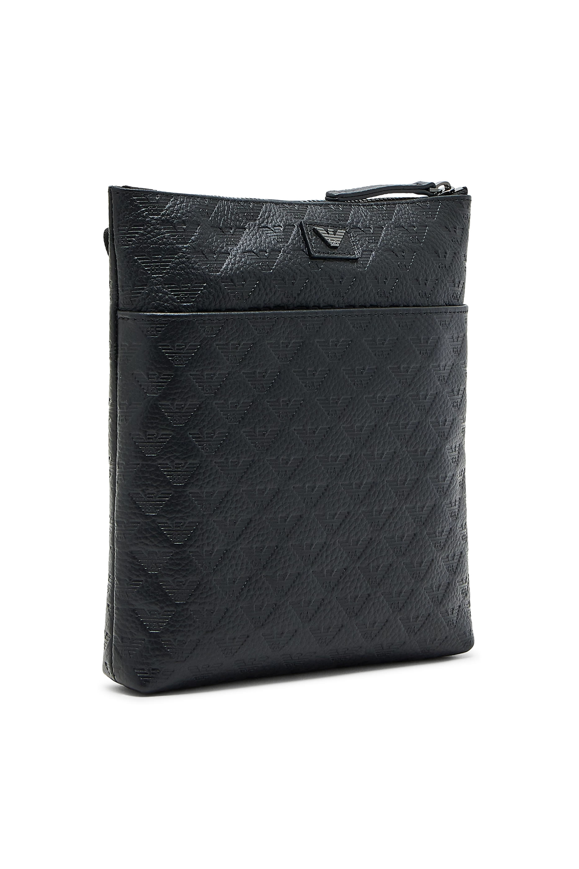 All-Over Embossed Eagle Flat Leather Shoulder Bag