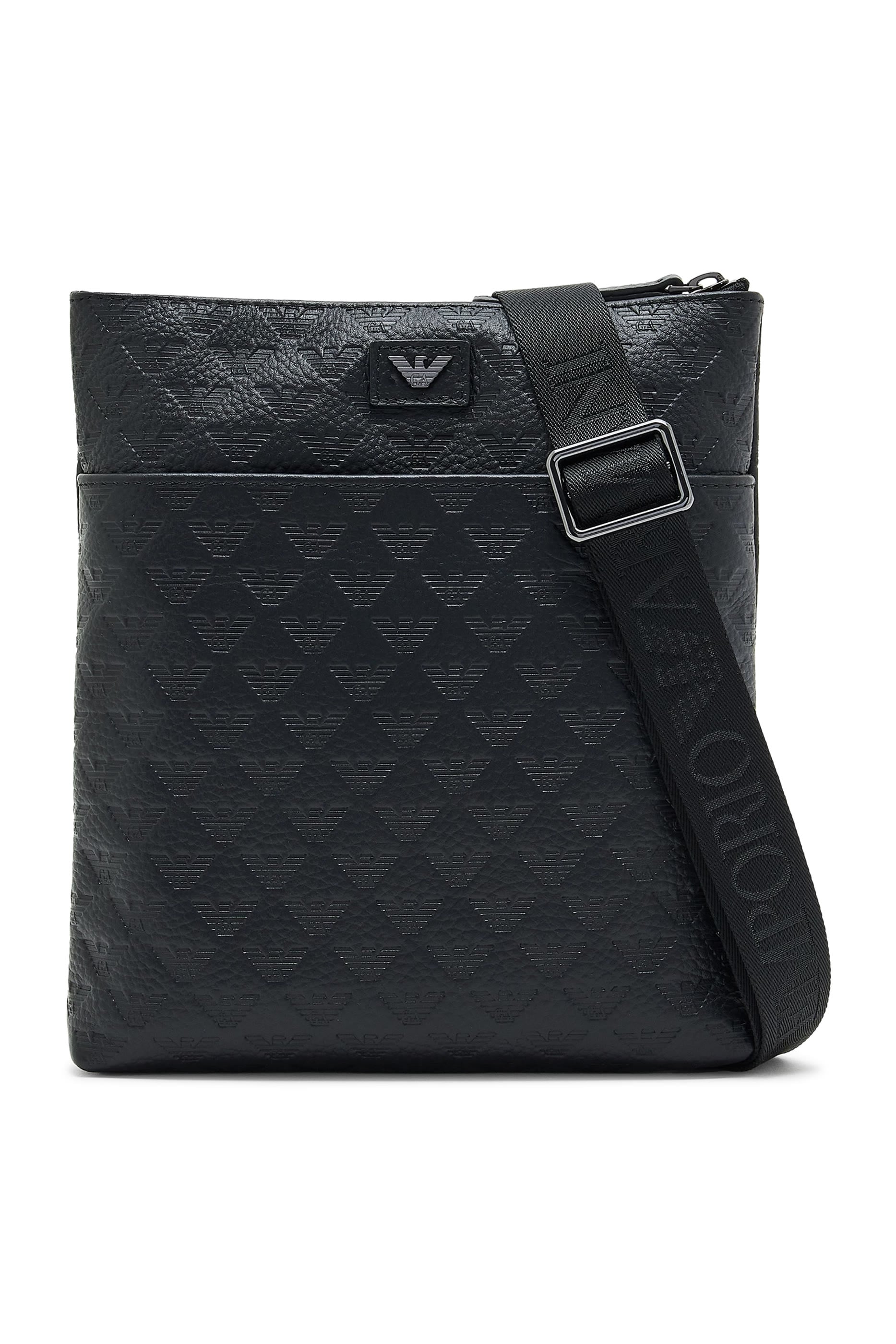 All-Over Embossed Eagle Flat Leather Shoulder Bag
