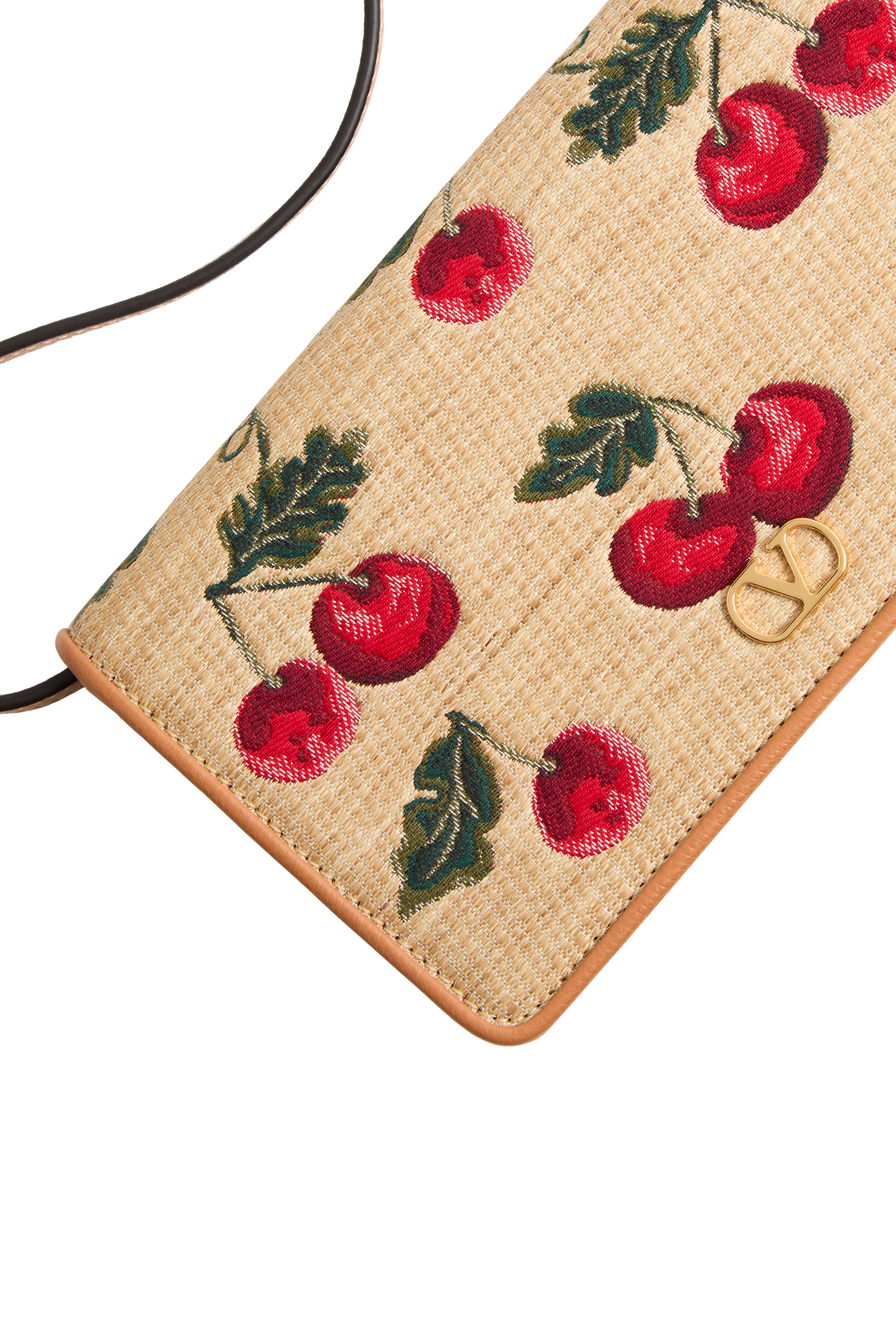 VLogo Signature Mini Shoulder Bag in Jacquard Raffia with Cherryfic Pattern