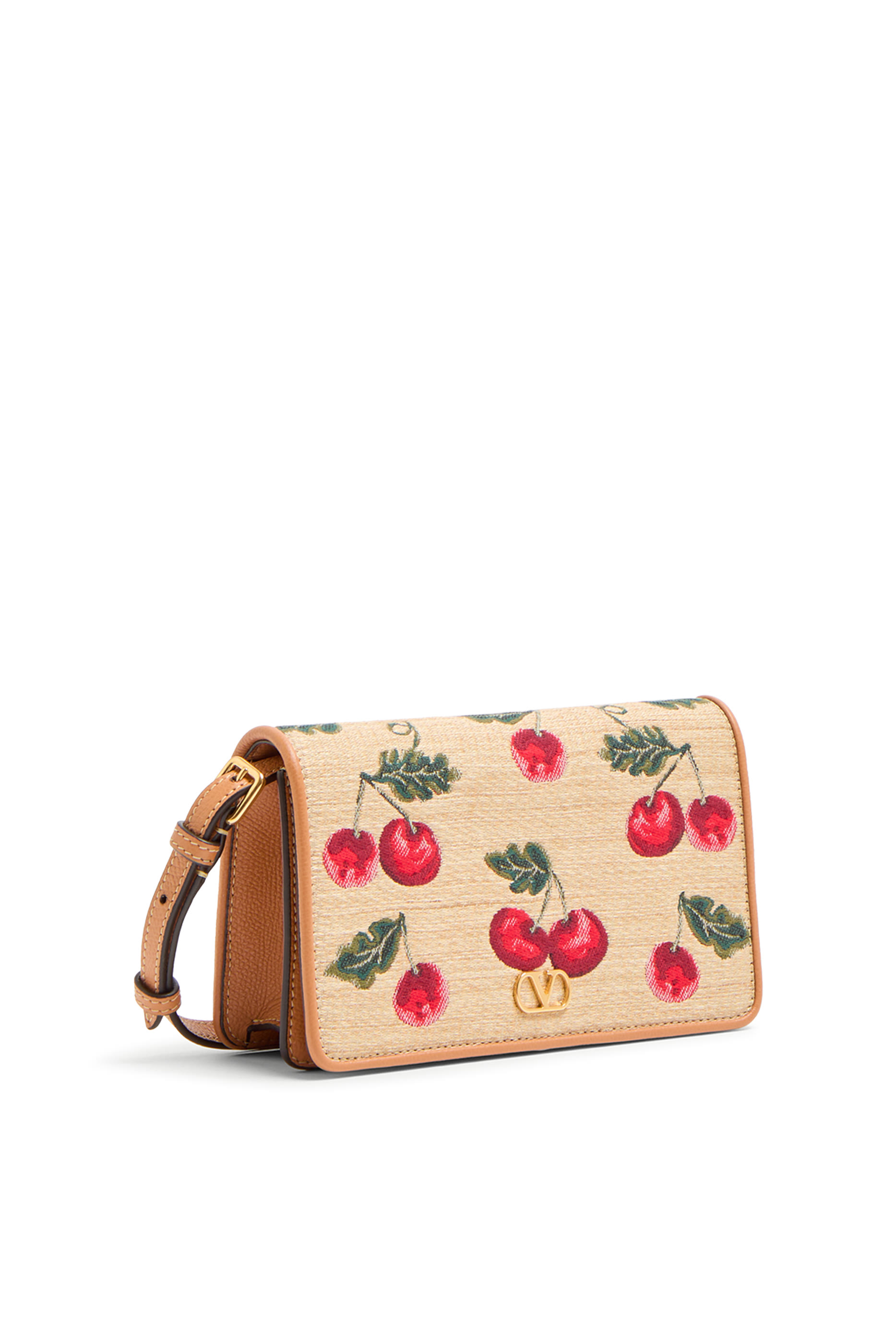 VLogo Signature Mini Shoulder Bag in Jacquard Raffia with Cherryfic Pattern