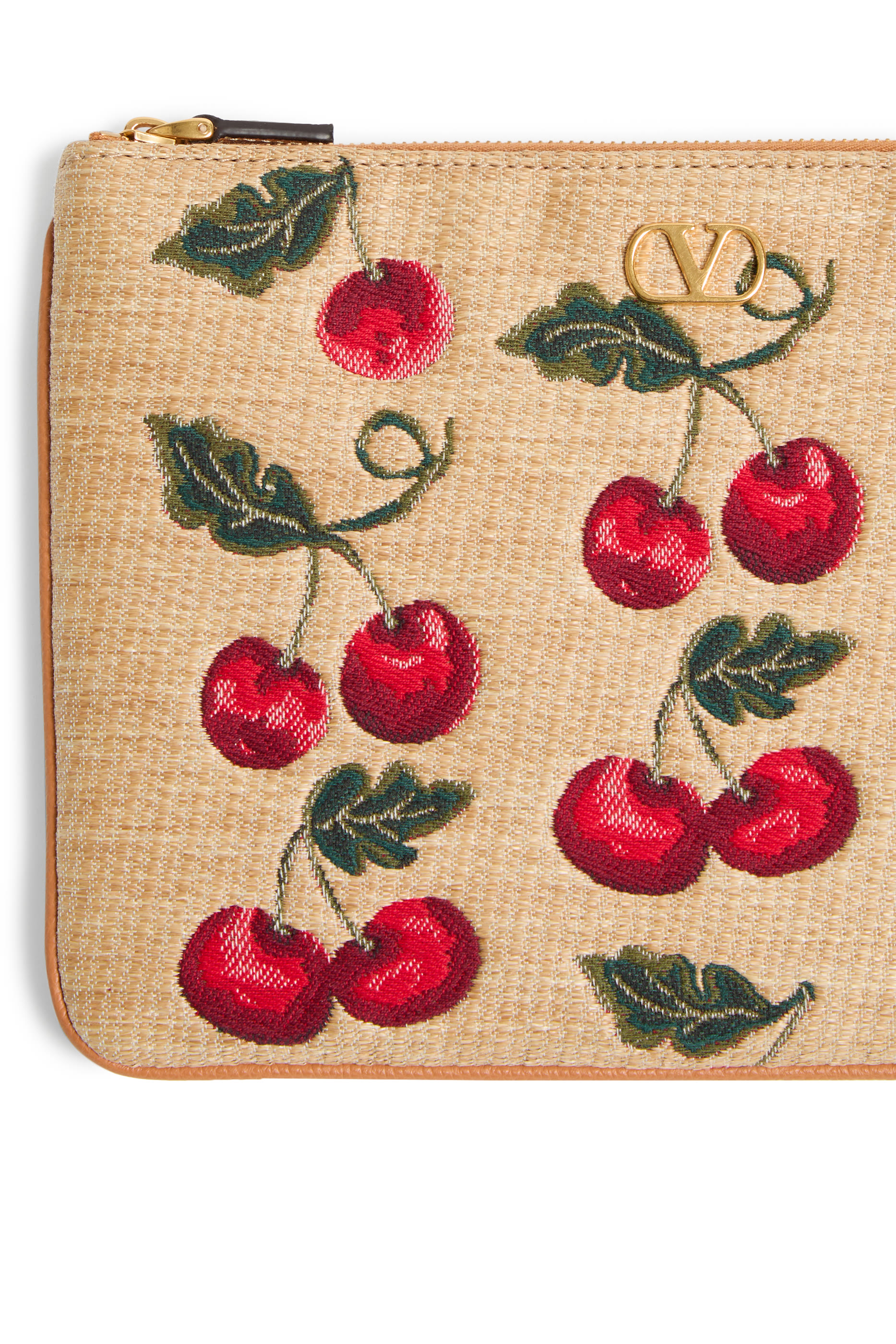 VLogo Signature Pouch in Jacquard Raffia with Cherryfic Pattern