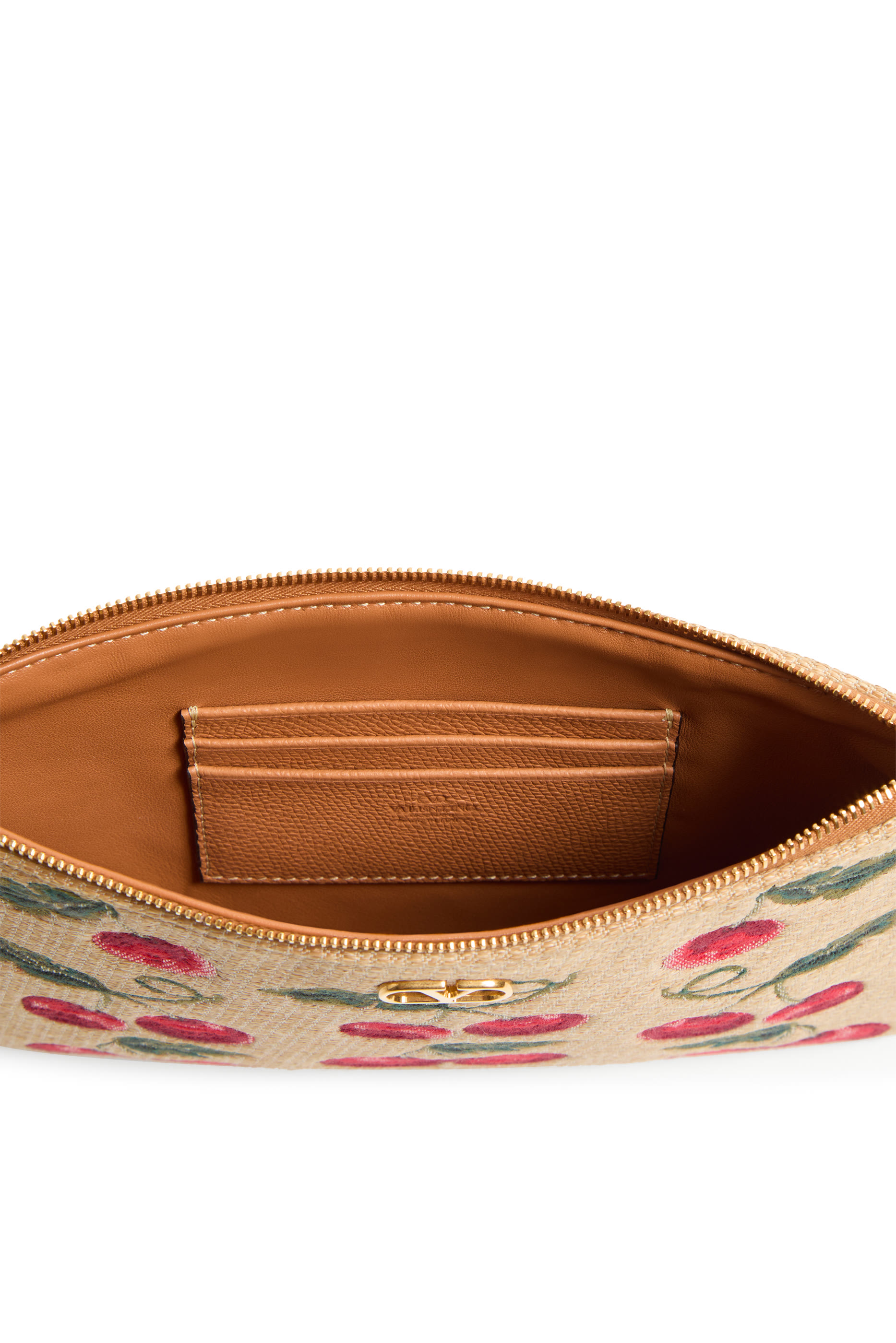 VLogo Signature Pouch in Jacquard Raffia with Cherryfic Pattern