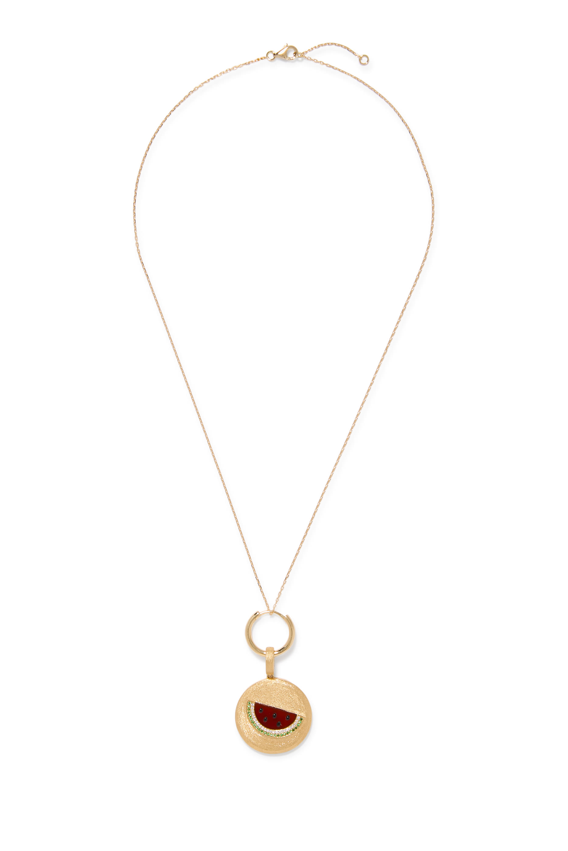  Watermelon Sands Charm, 18K Yellow Gold with Red Agate & Diamonds