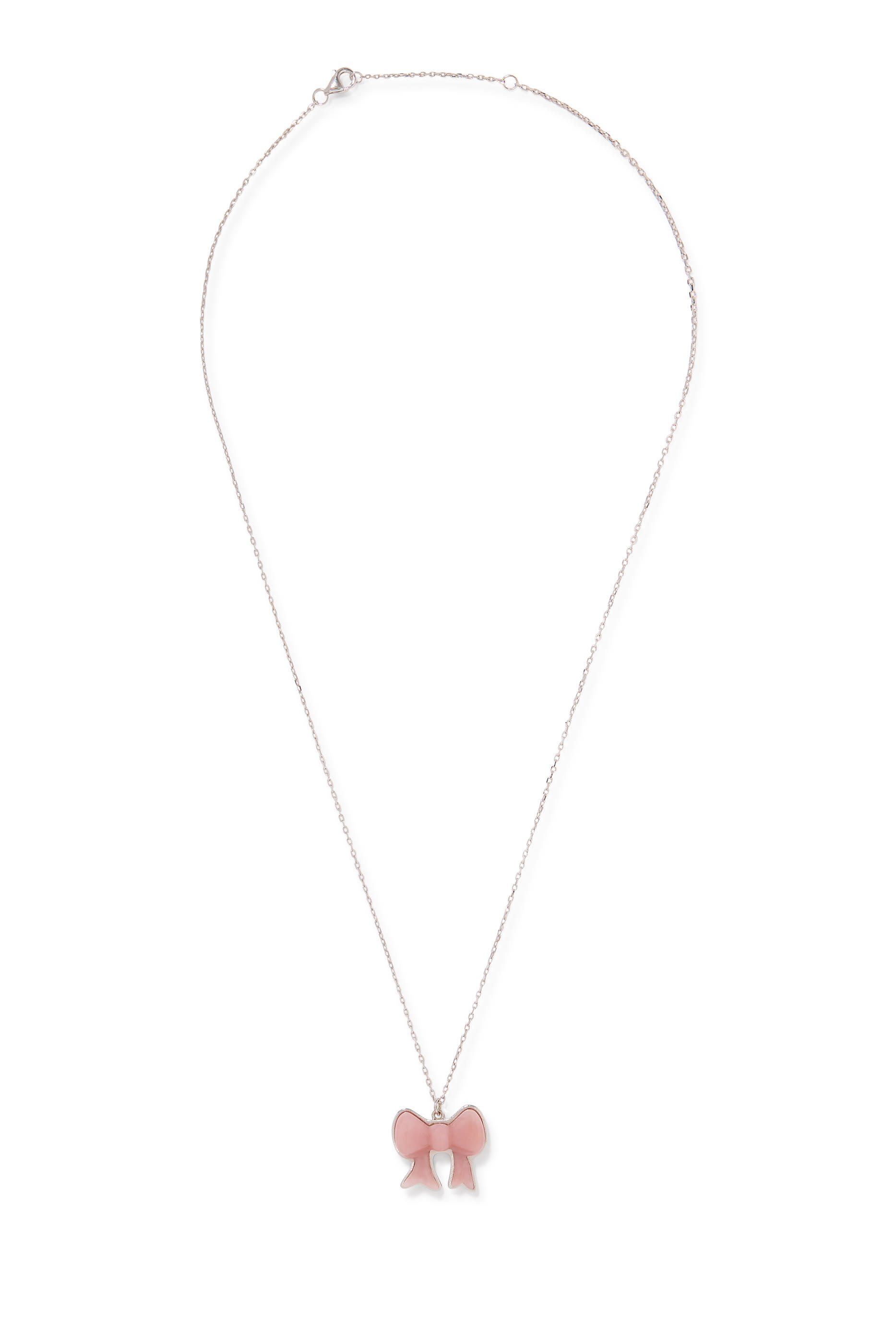 Bow Charm, 18K White Gold & Pink Opal