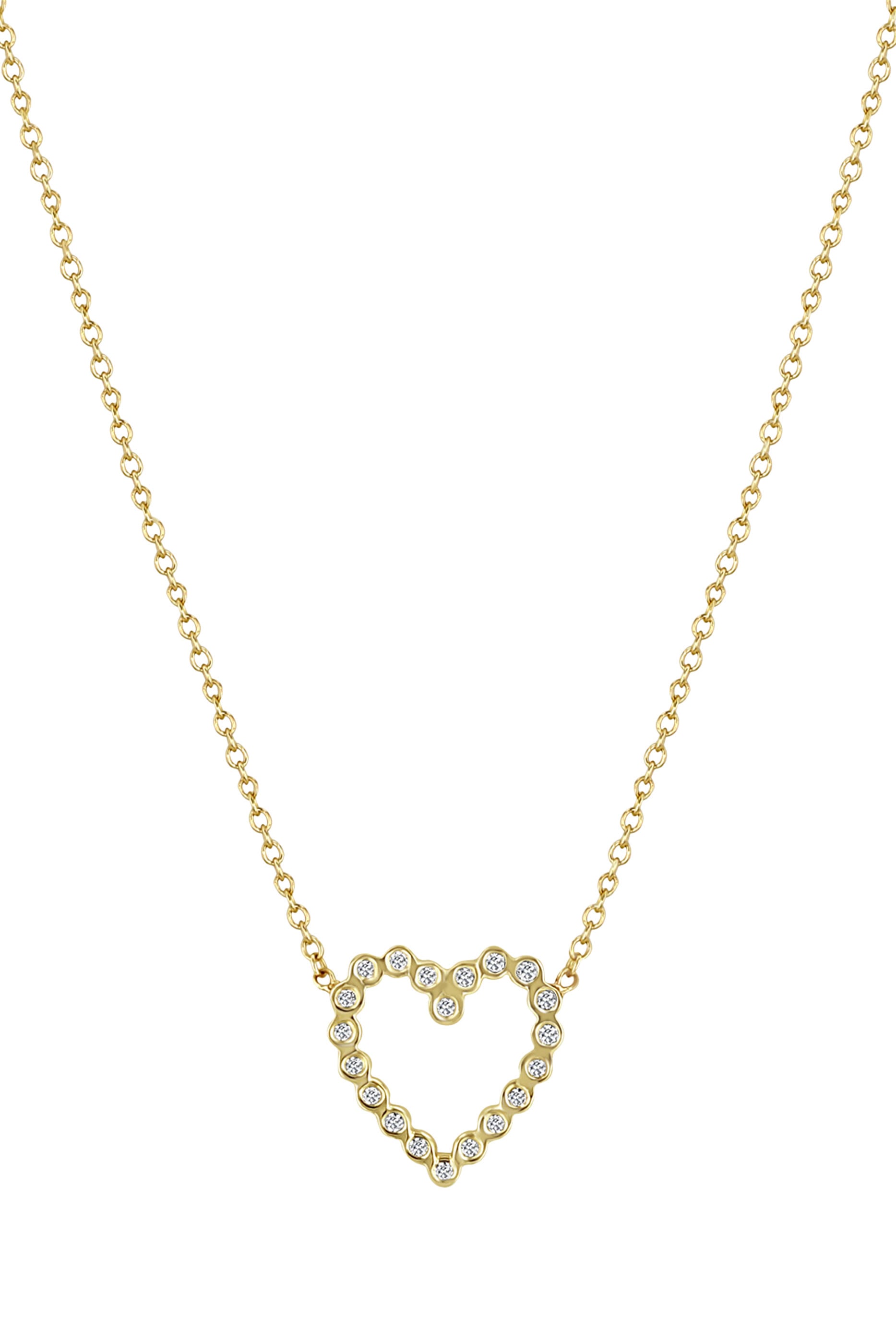 Small Heart Necklace, 14K Yellow Gold & Diamonds