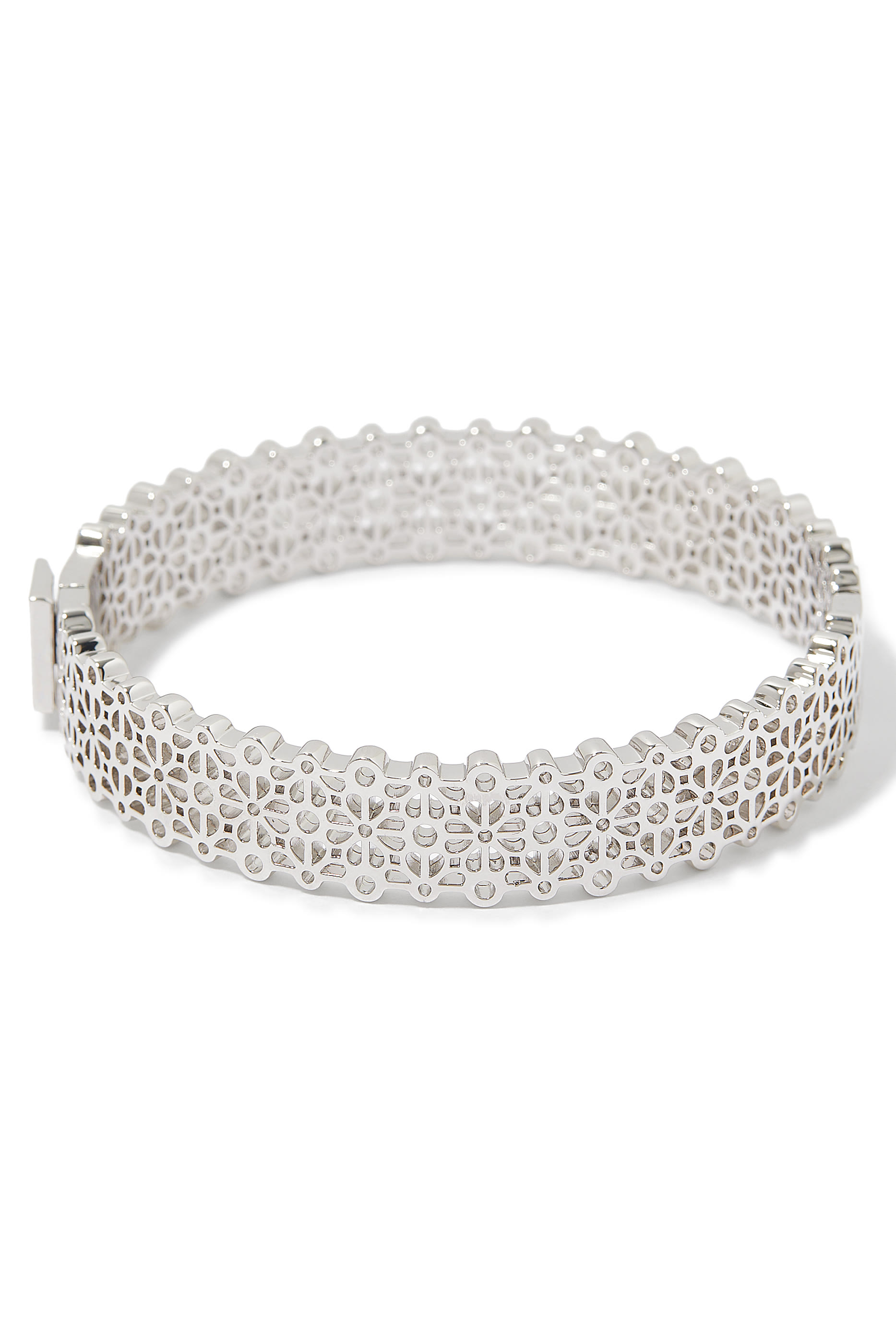 Spade Flower Lace Statement Bangle, Plated Metal, Steel & Cubic Zirconia