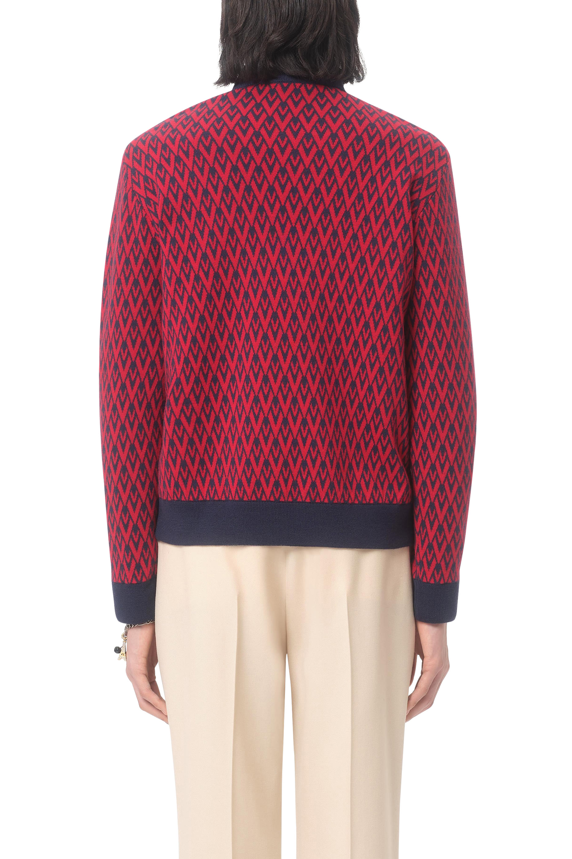 Wool Sweater with Toute la V Jacquard Pattern 