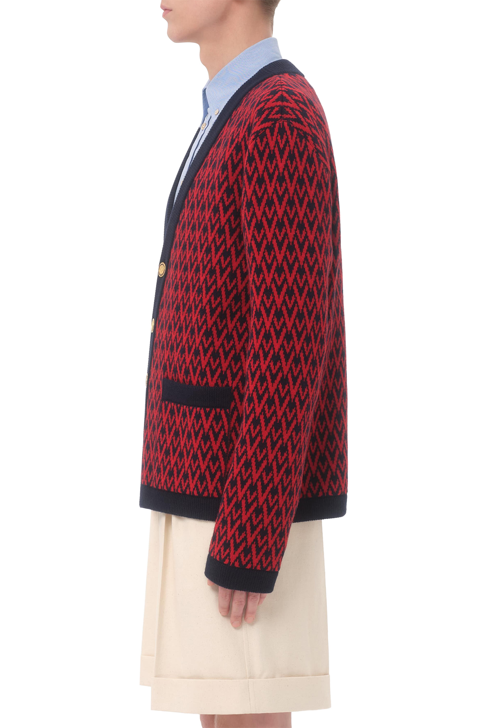 Wool Cardigan with Toute La V Pattern