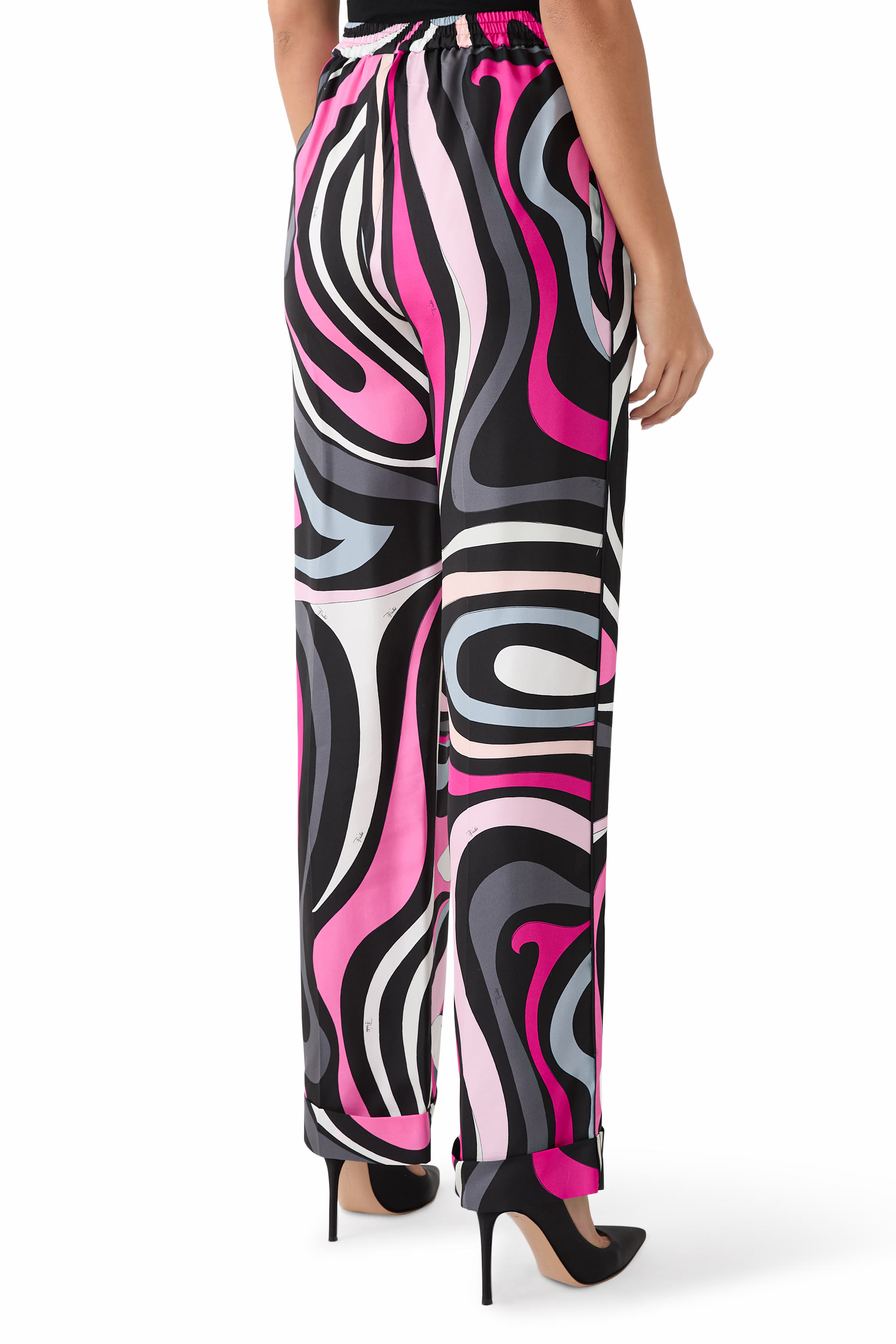 Marmo Print Straight Silk Twill Pants