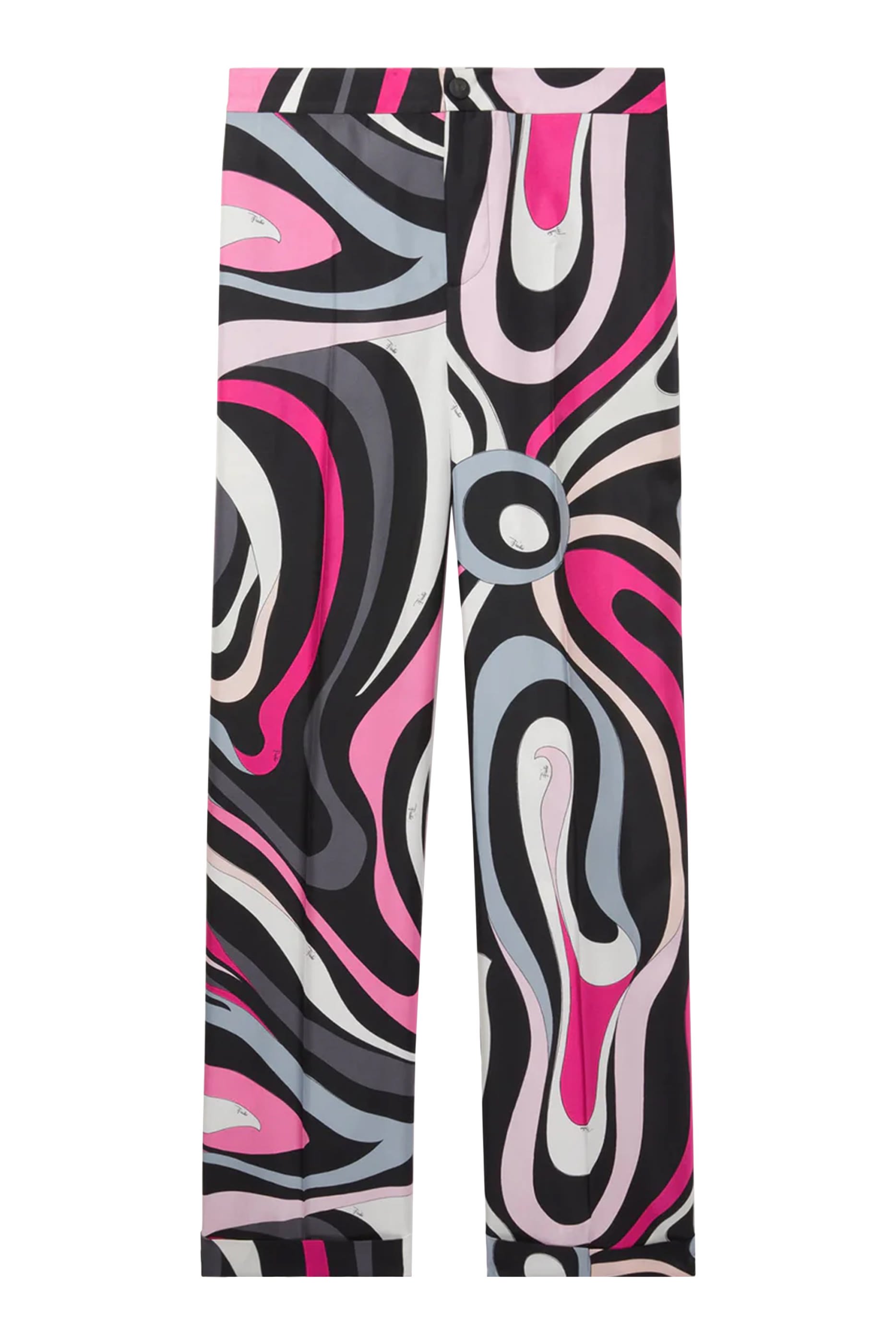 Marmo Print Straight Silk Twill Pants