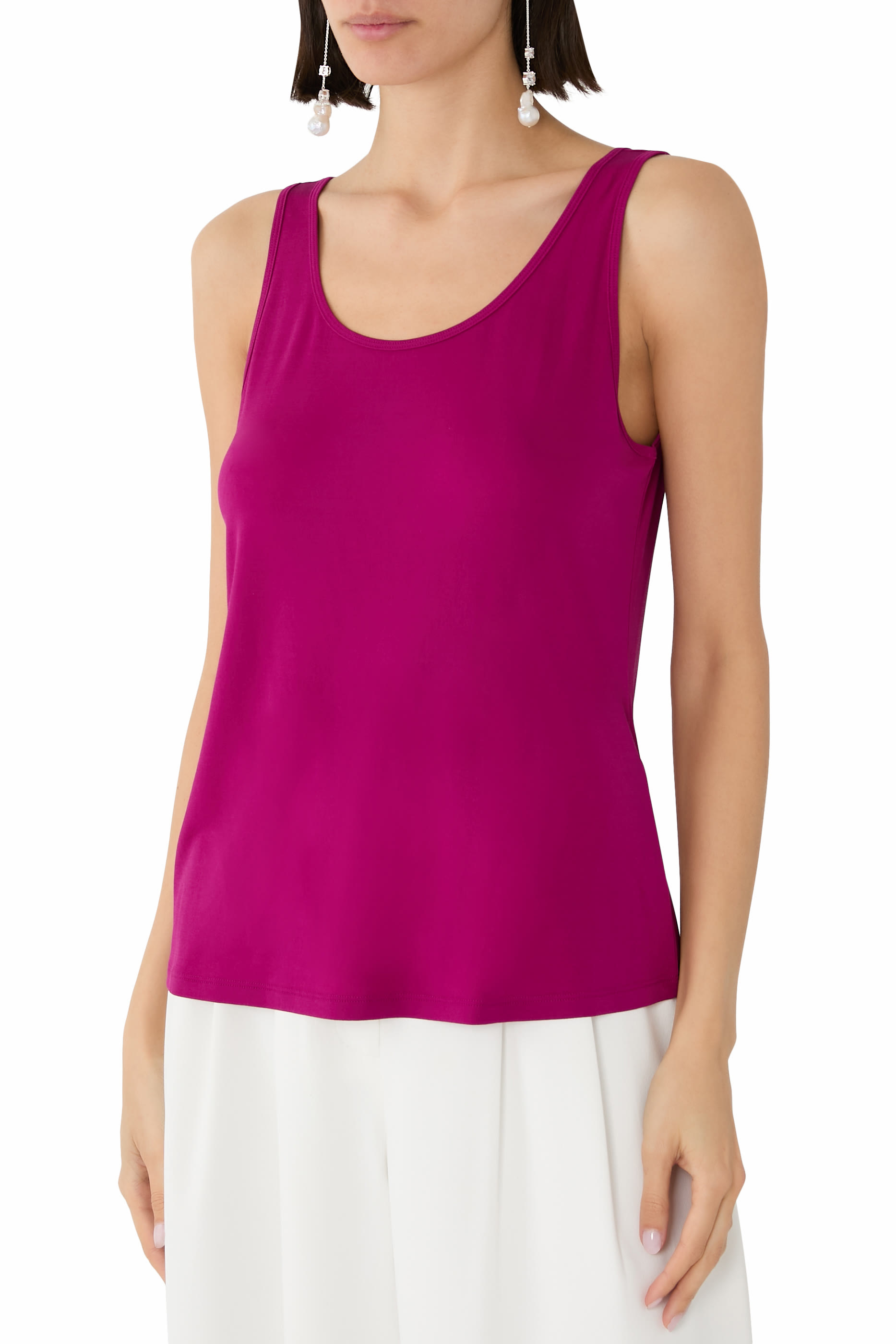 Stretch Silk Jersey Scoop Neck Tank 