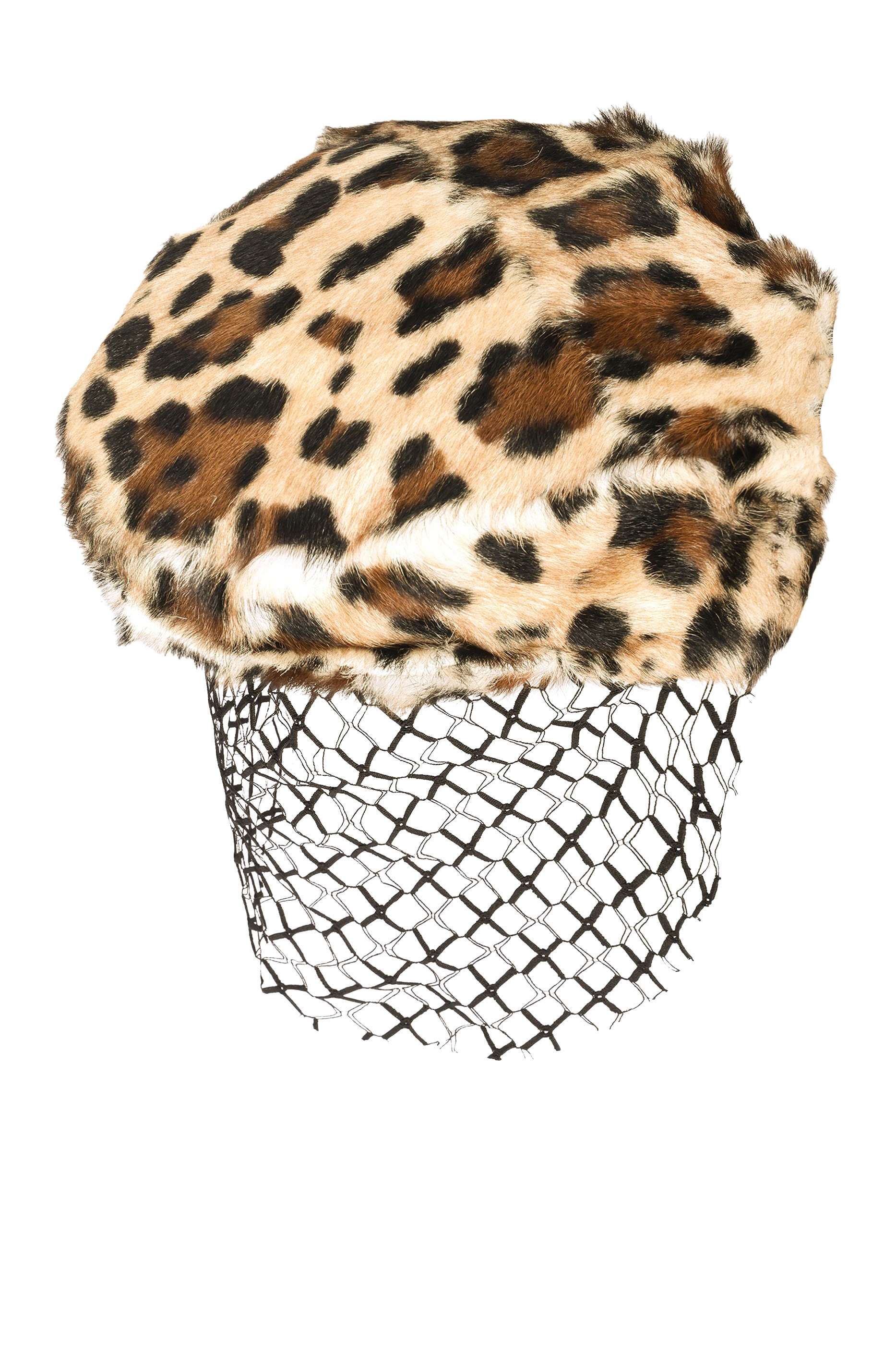 Leopard-Print Goatskin Flat Cap with Veil